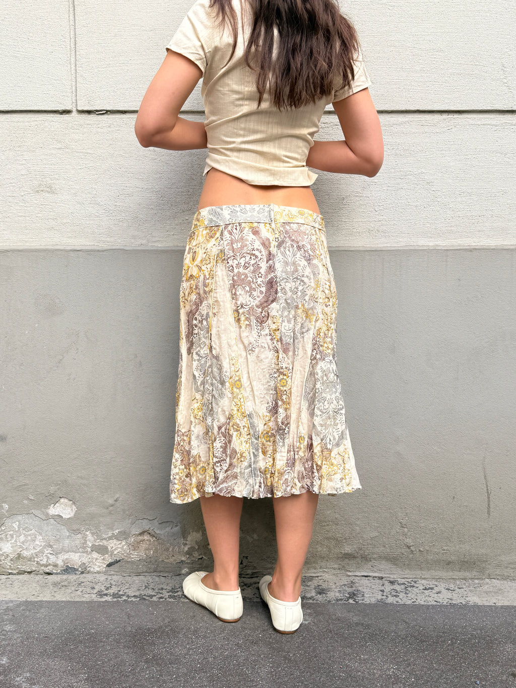 Vintage 100% Viscose Floral Printed Midi Skirt M/L