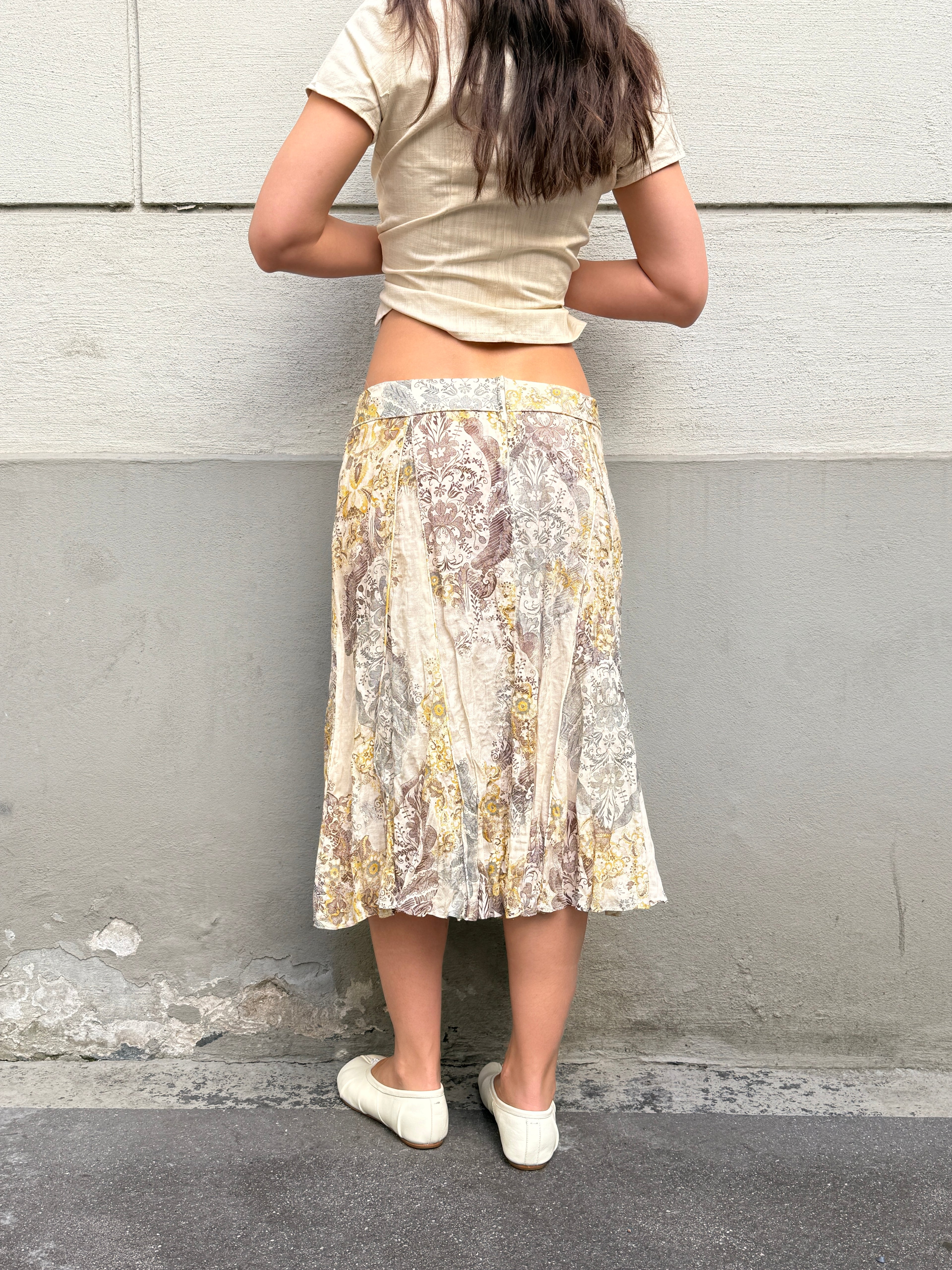 Vintage 100% Viscose Floral Printed Midi Skirt M/L
