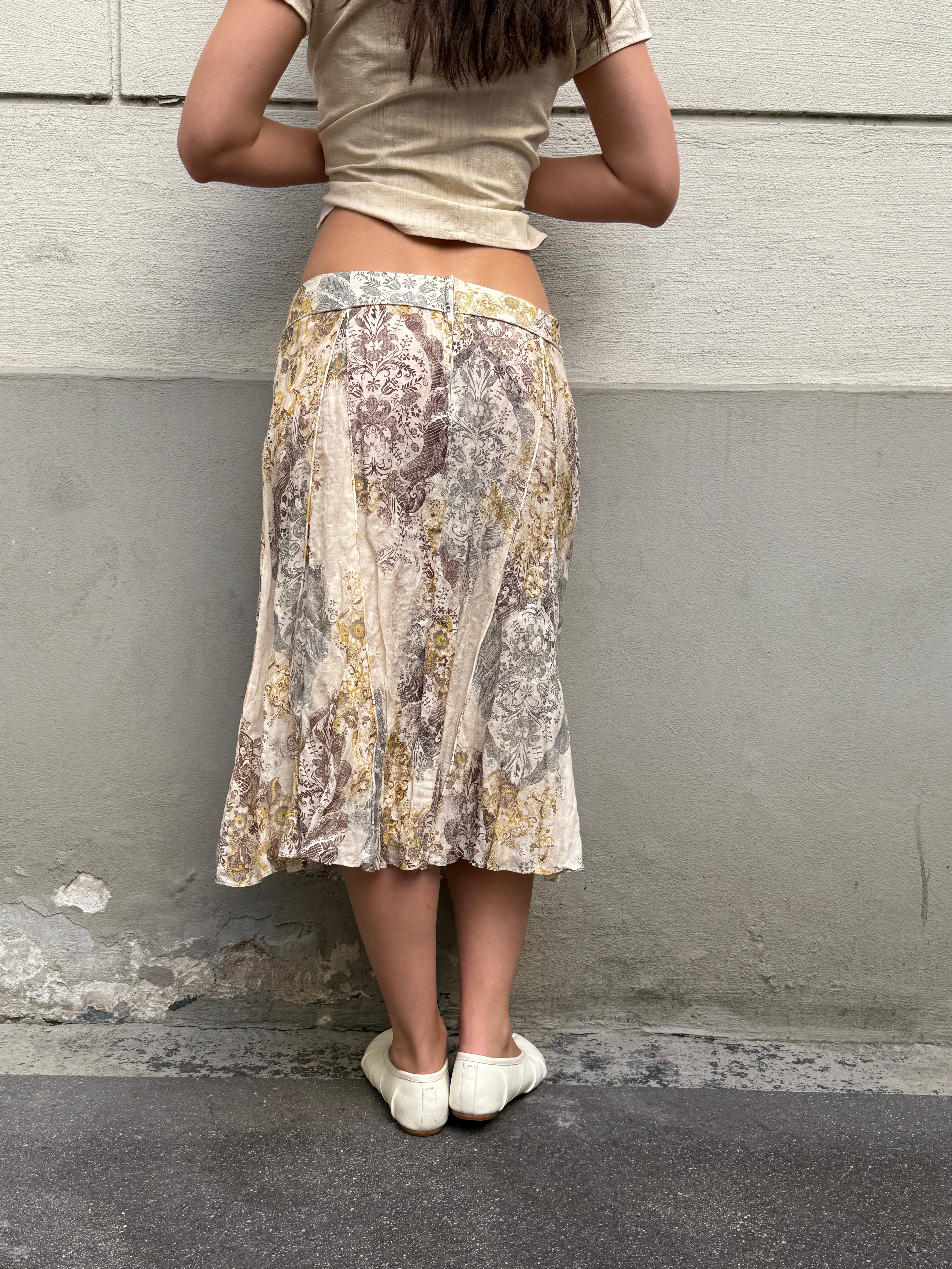 Vintage 100% Viscose Floral Printed Midi Skirt M/L