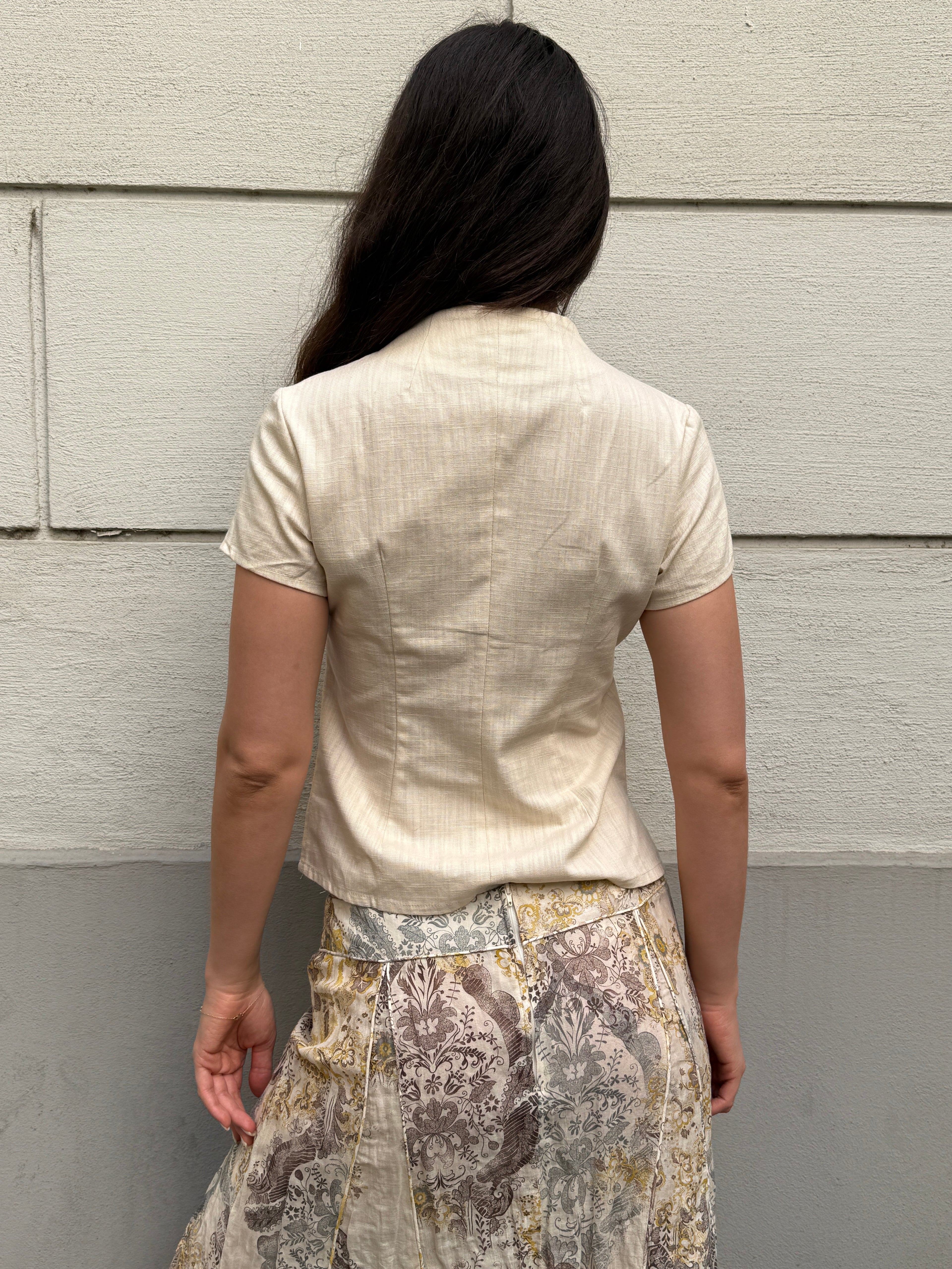 Vintage Linen Blend Asian Frog Clasp Top S