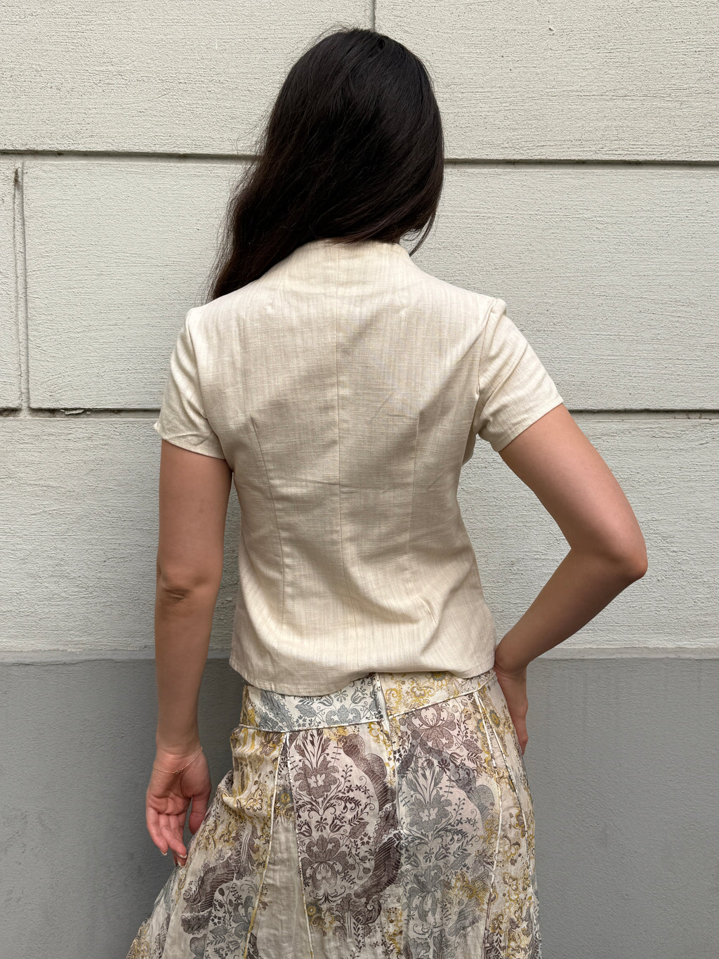 Vintage Linen Blend Asian Frog Clasp Top S