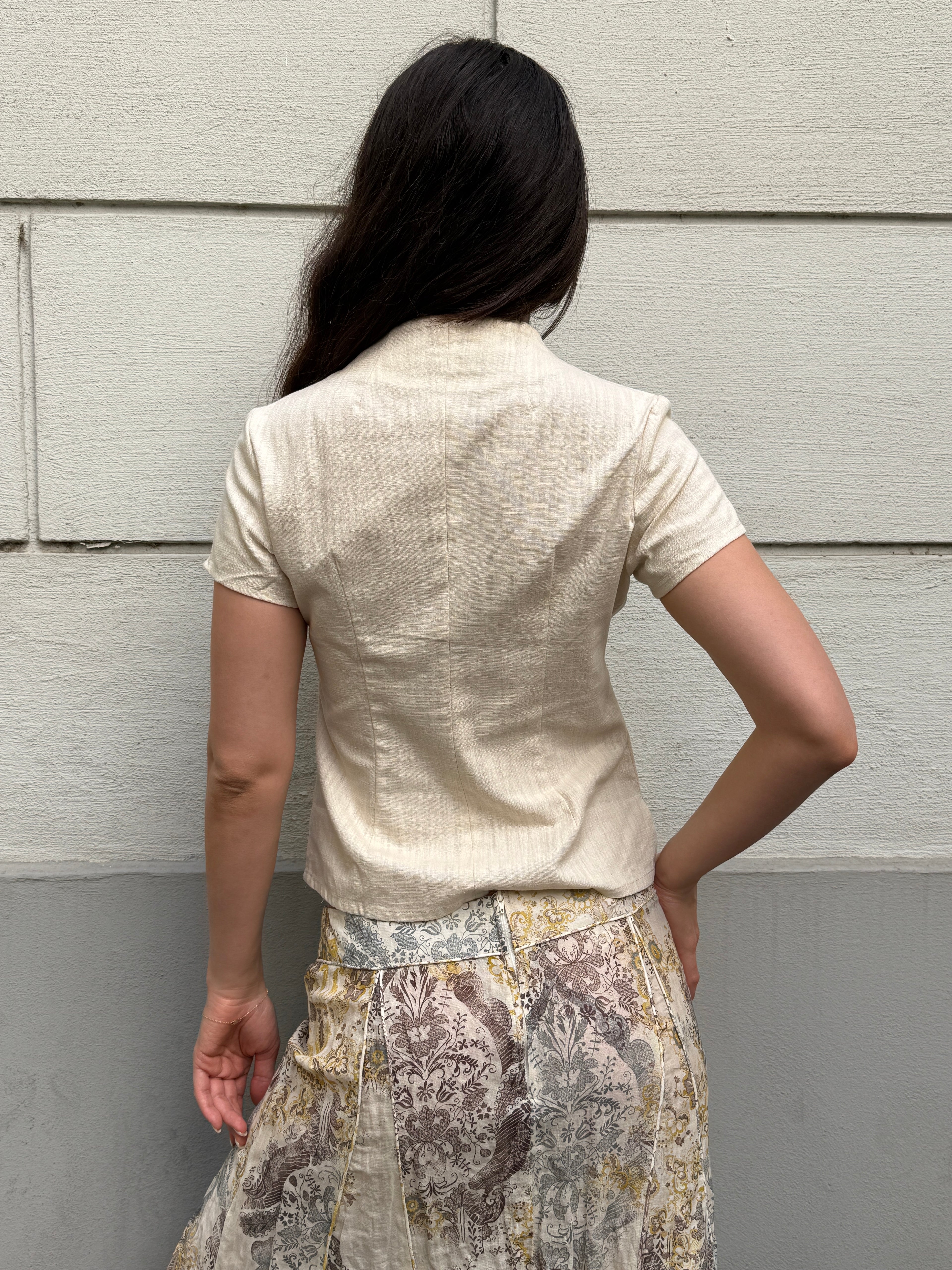 Vintage Linen Blend Asian Frog Clasp Top S