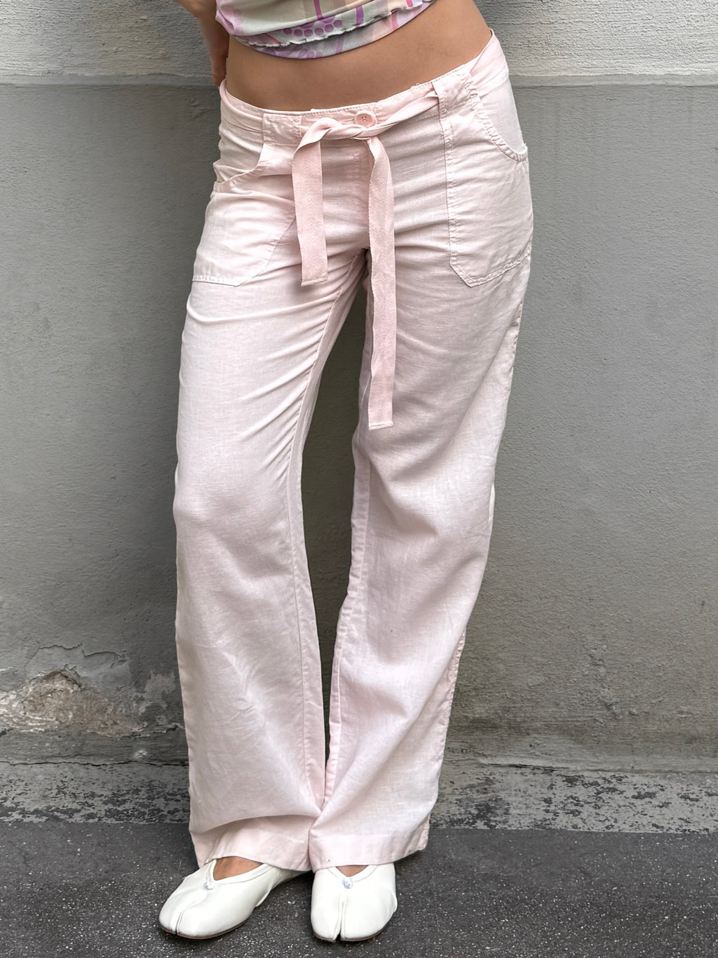 Vintage Linen Light Baby Pink Trousers M/EU 38