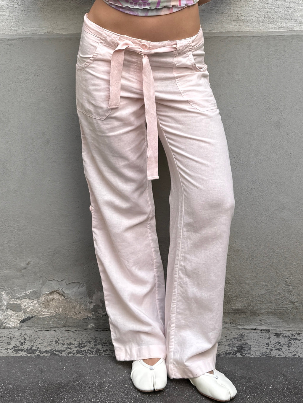 Vintage Linen Light Baby Pink Trousers M/EU 38