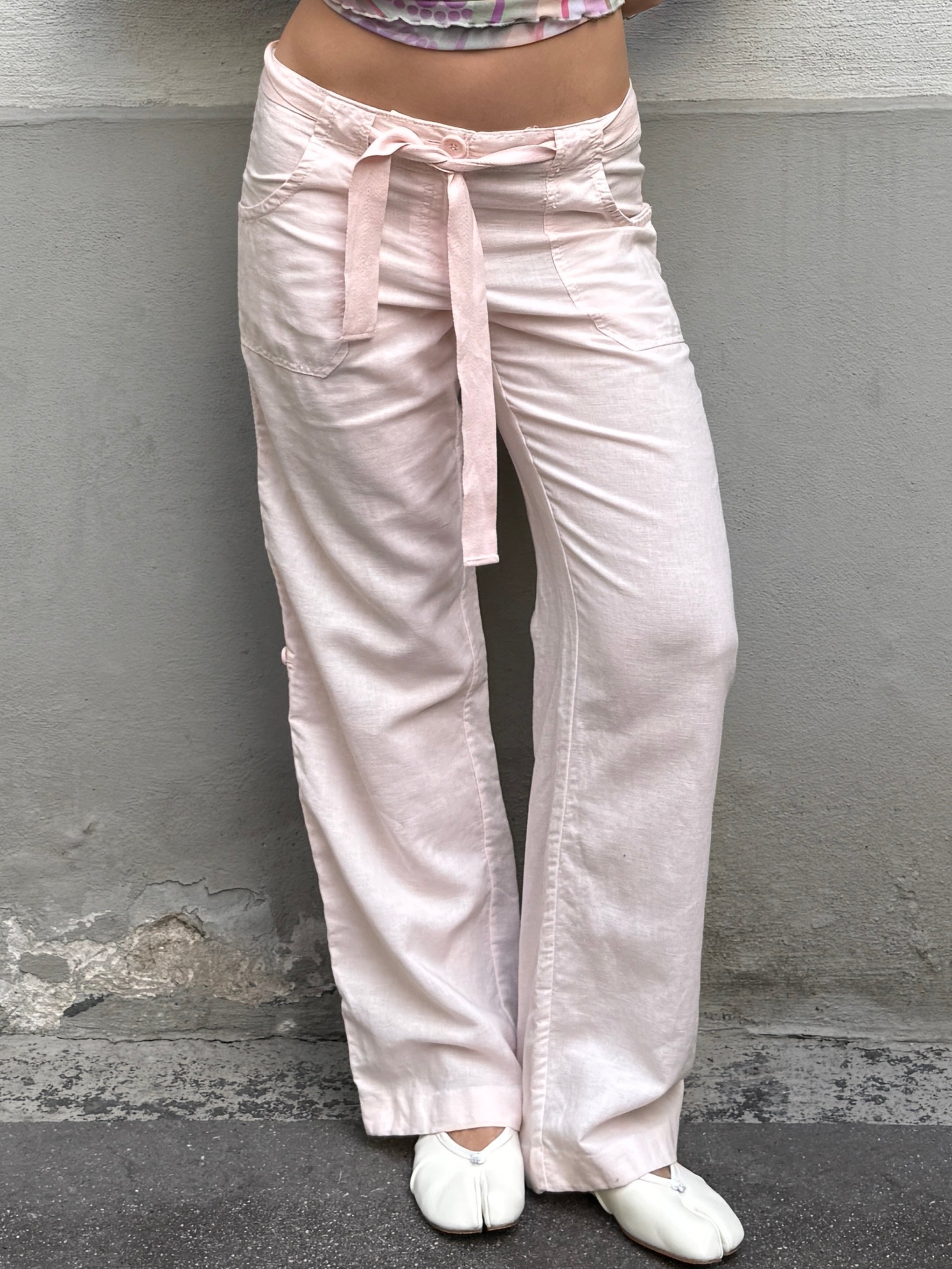 Vintage Linen Light Baby Pink Trousers M/EU 38