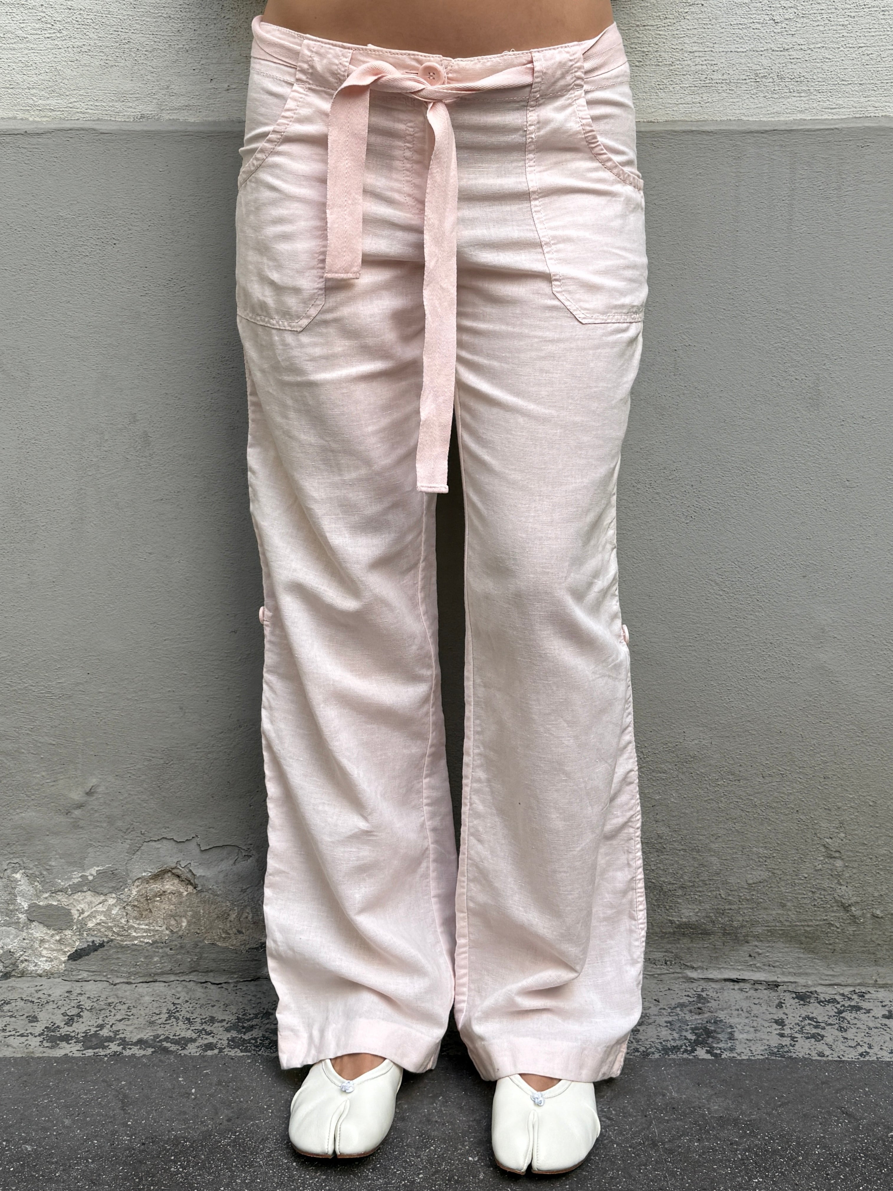 Vintage Linen Light Baby Pink Trousers M/EU 38