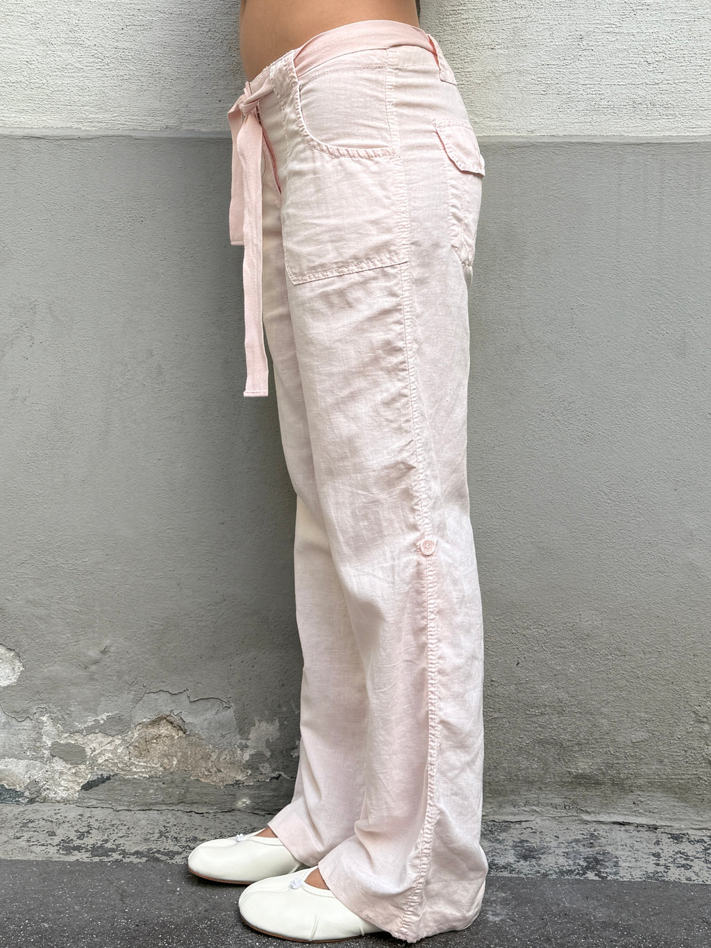 Vintage Linen Light Baby Pink Trousers M/EU 38