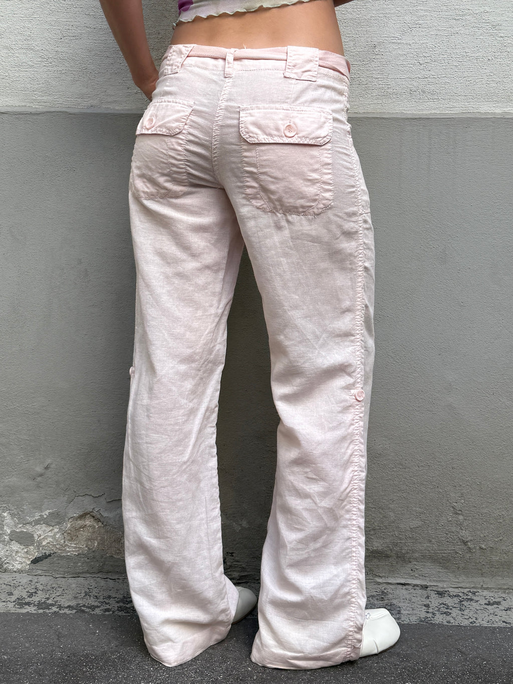Vintage Linen Light Baby Pink Trousers M/EU 38
