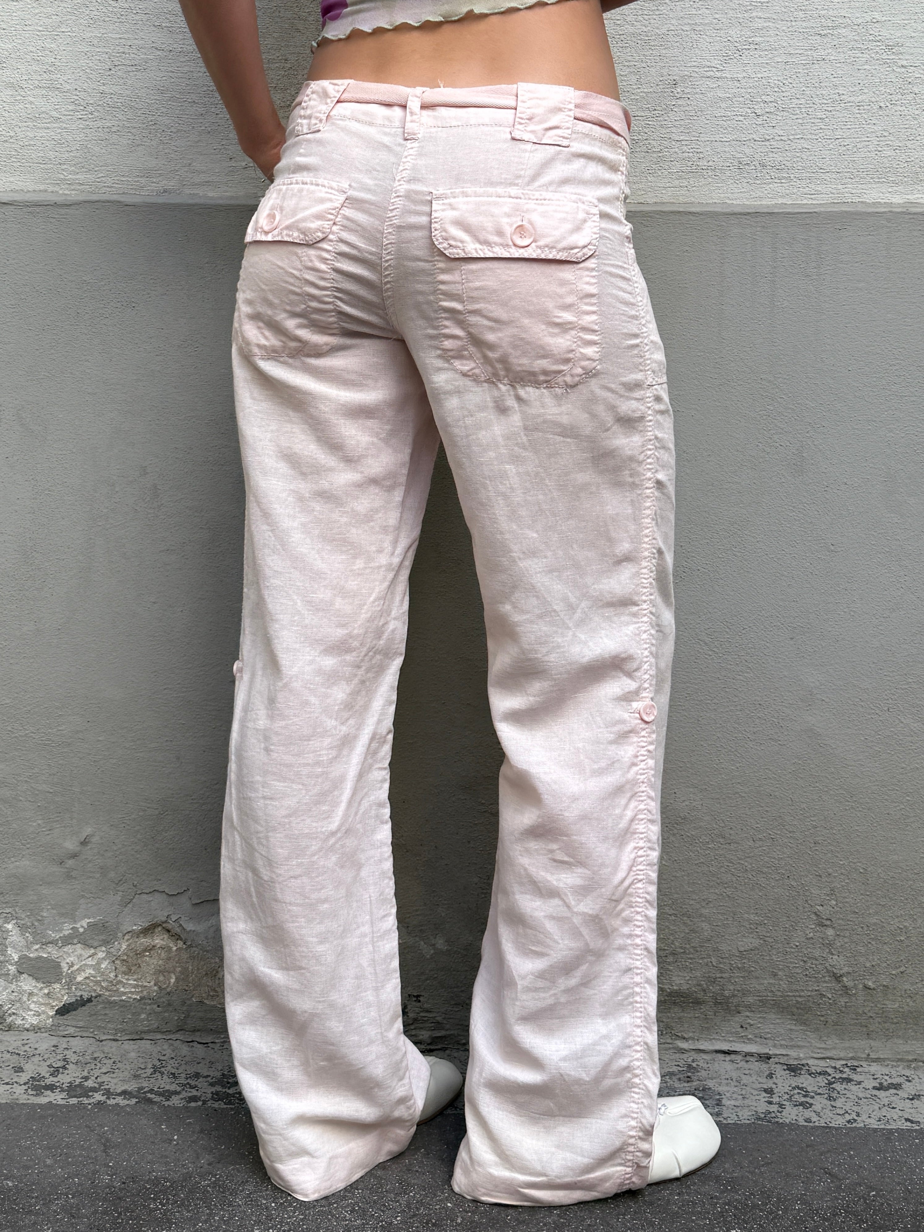Vintage Linen Light Baby Pink Trousers M/EU 38