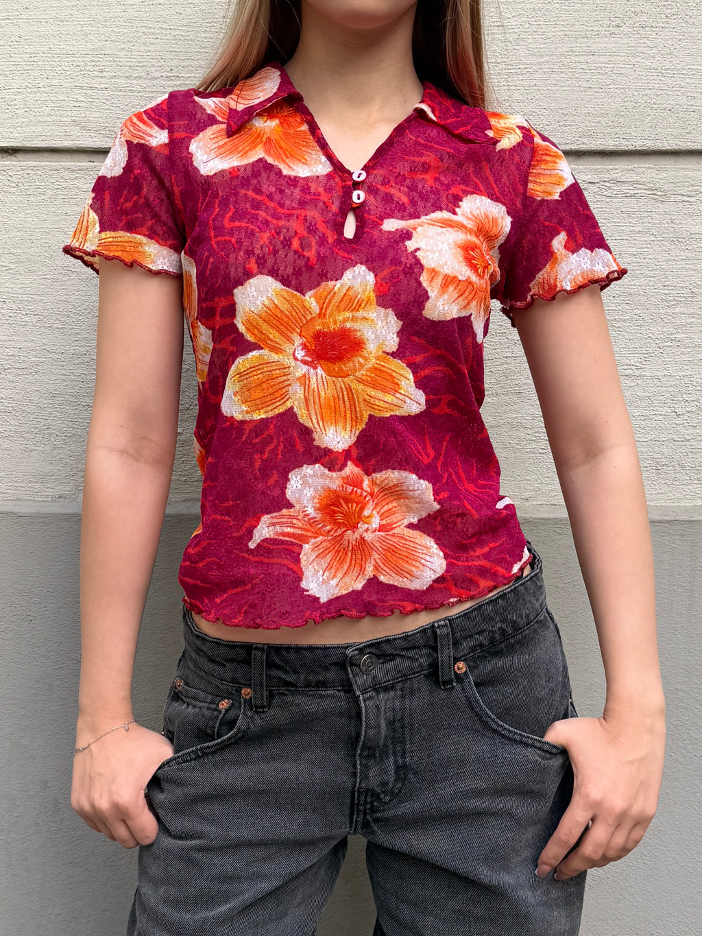 KENZO Lace Floral Collared Top S