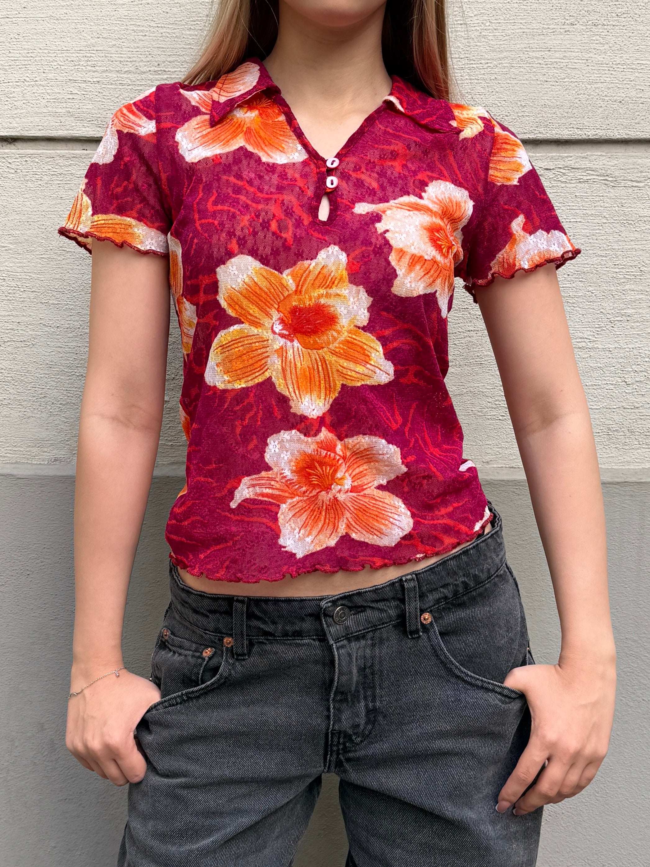 KENZO Lace Floral Collared Top S