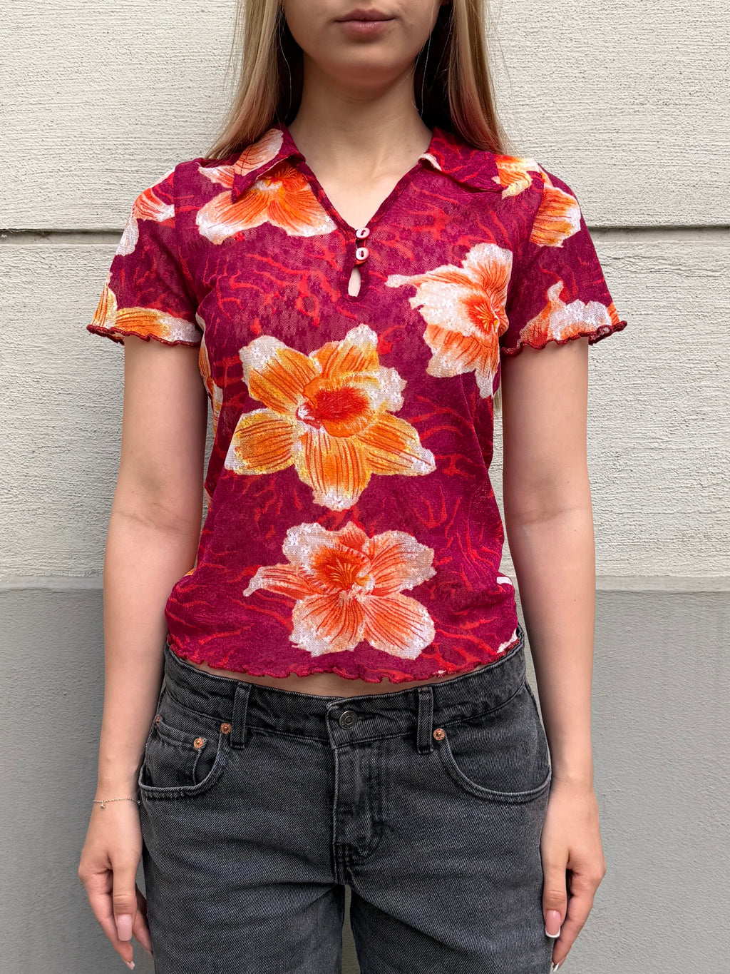 KENZO Lace Floral Collared Top S