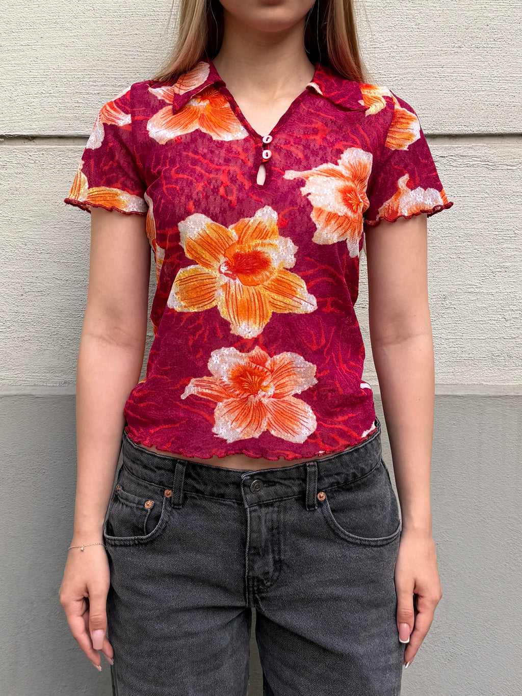 KENZO Lace Floral Collared Top S