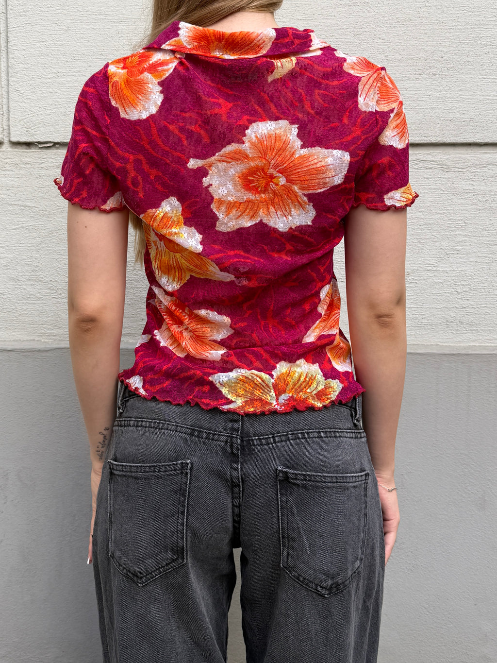 KENZO Lace Floral Collared Top S