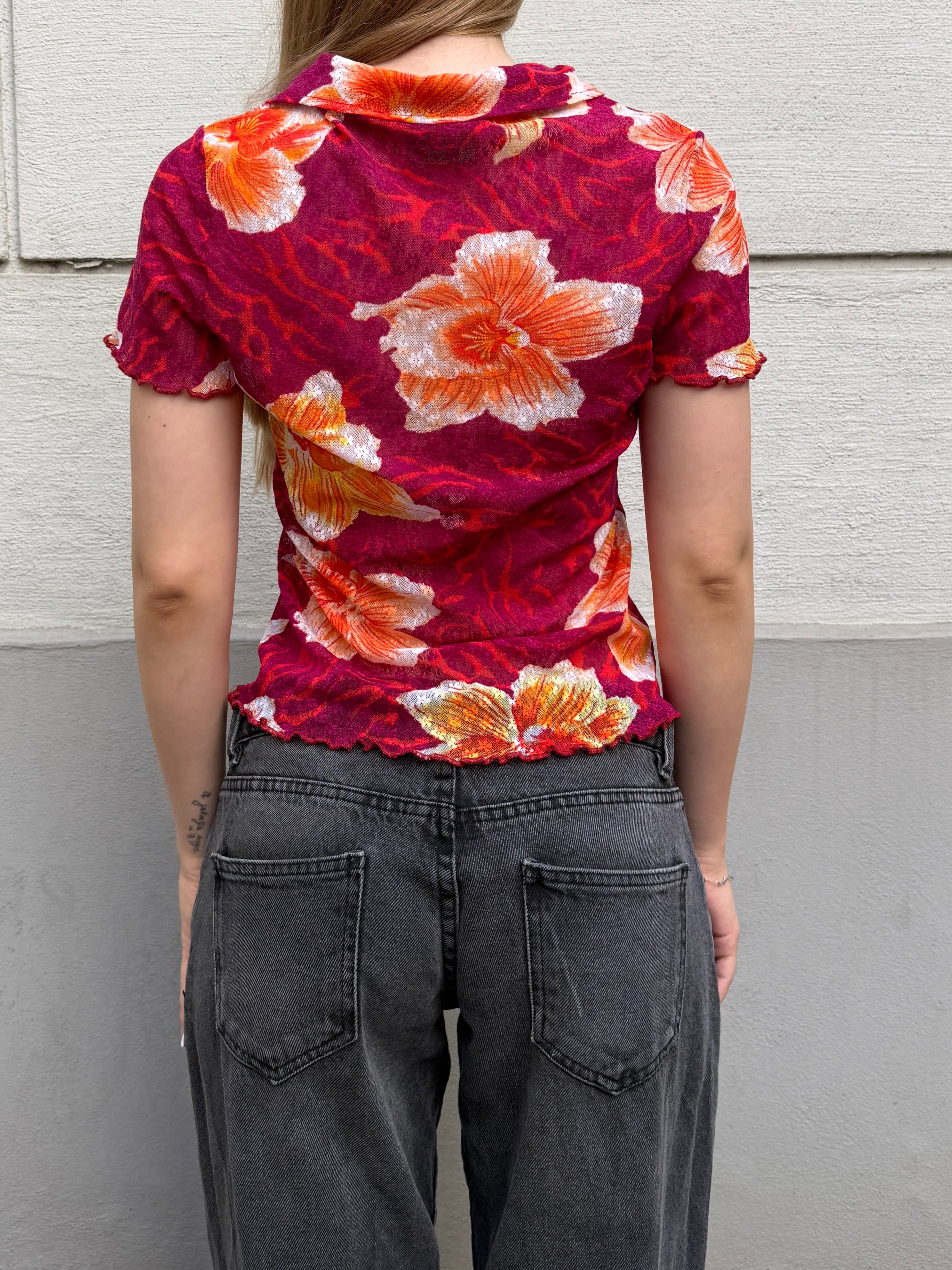 KENZO Lace Floral Collared Top S
