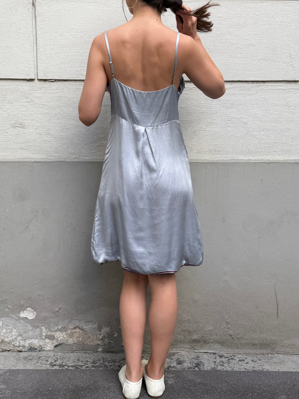 Vintage 100% Silk Light Blue Floral Mini Dress M