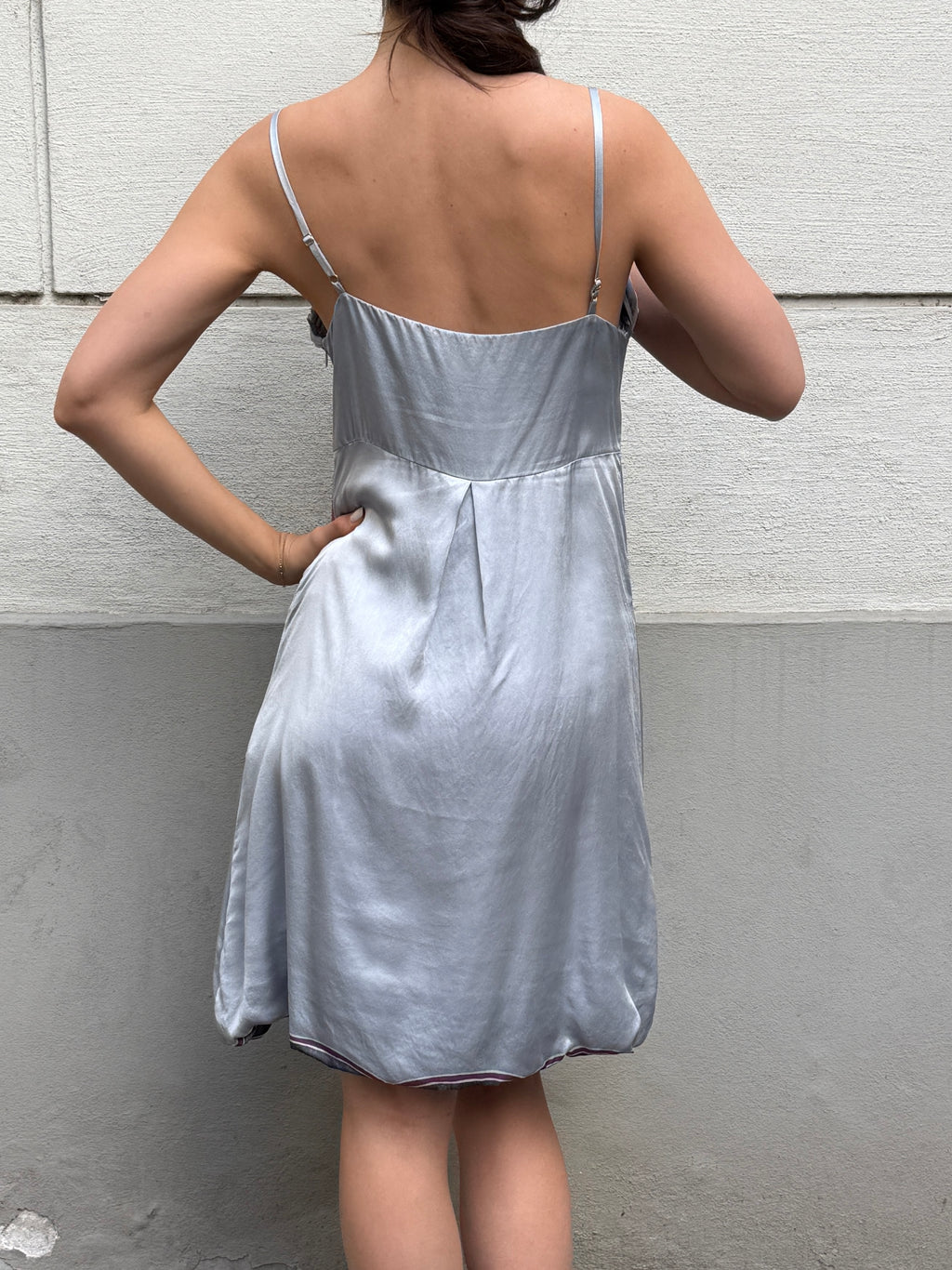 Vintage 100% Silk Light Blue Floral Mini Dress M
