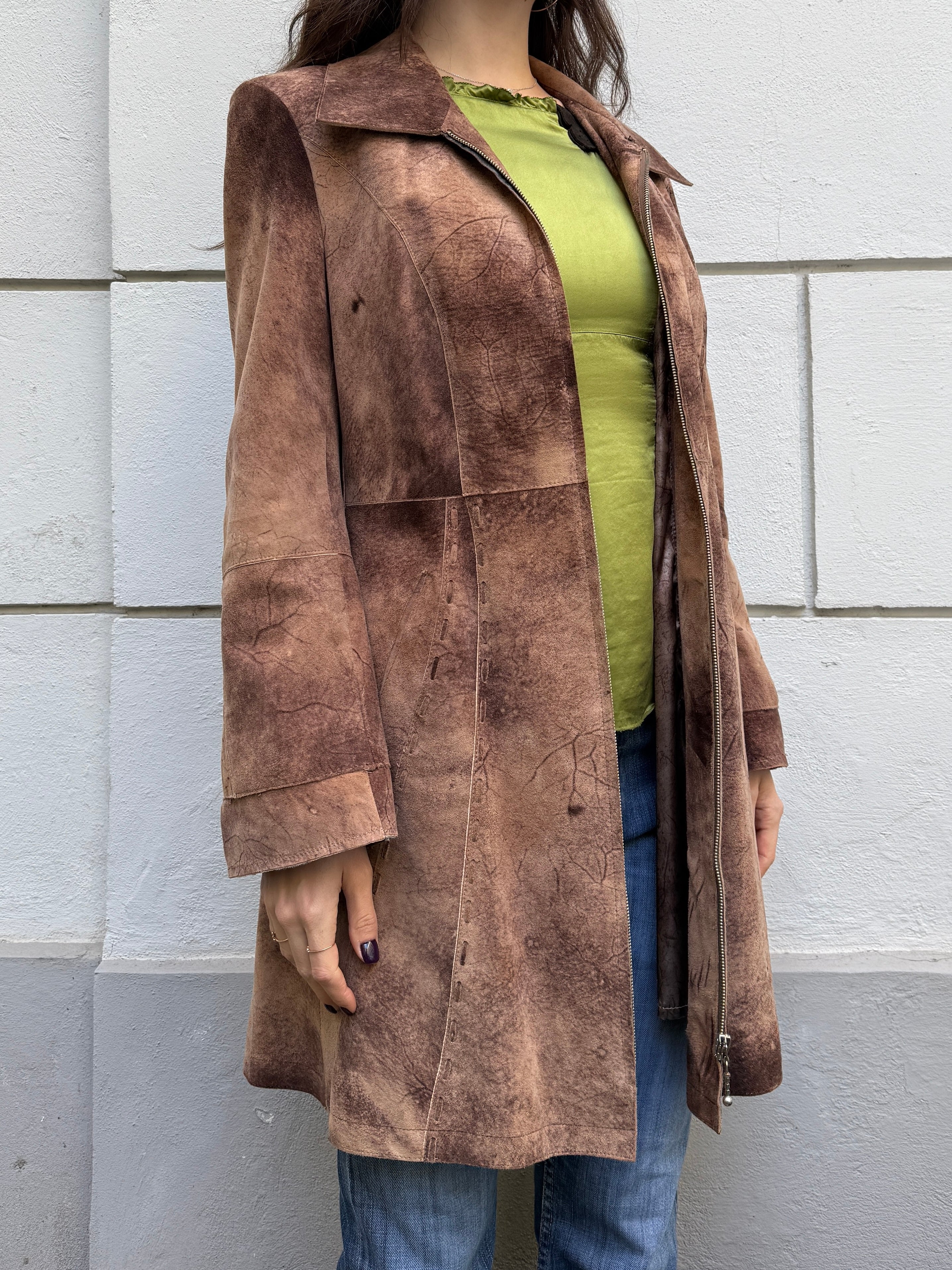 Vintage 100% Genuine Nappa Suede Leather Brown Jacket M