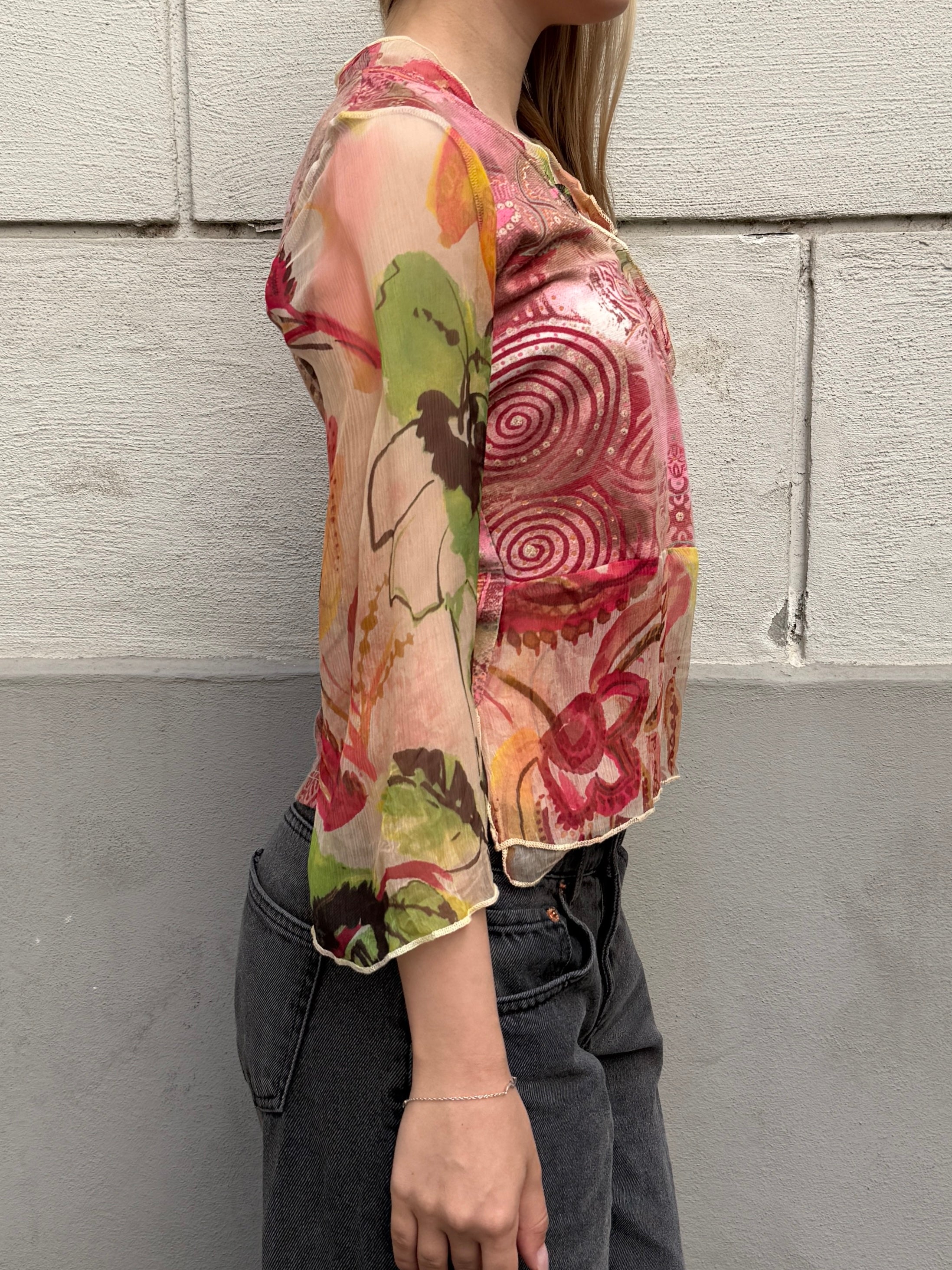 Vintage Multi-Color V-Neck Blouse Top S