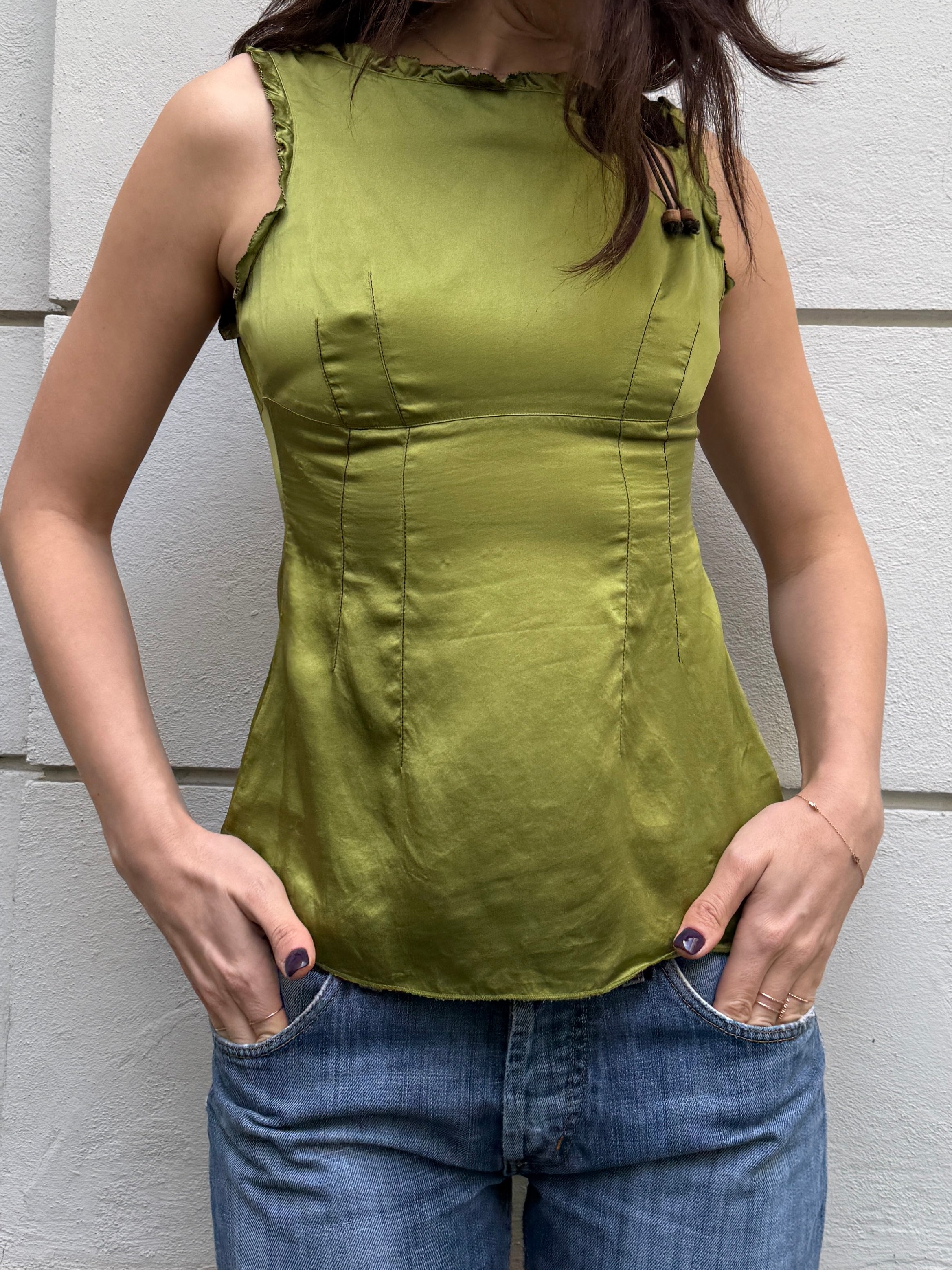 Vintage Miss Sixty 100% Silk Green Top XS/S