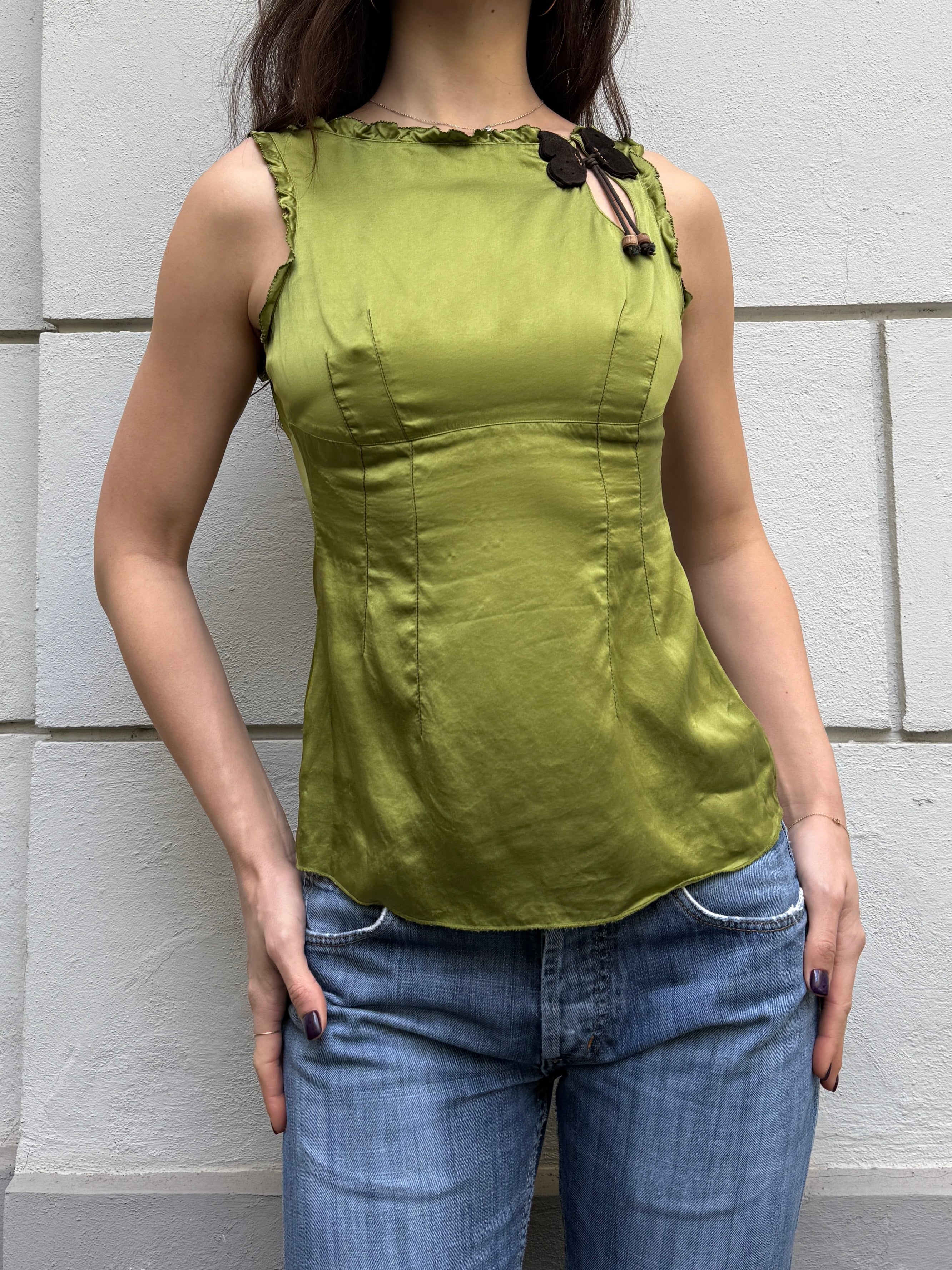Vintage Miss Sixty 100% Silk Green Top XS/S