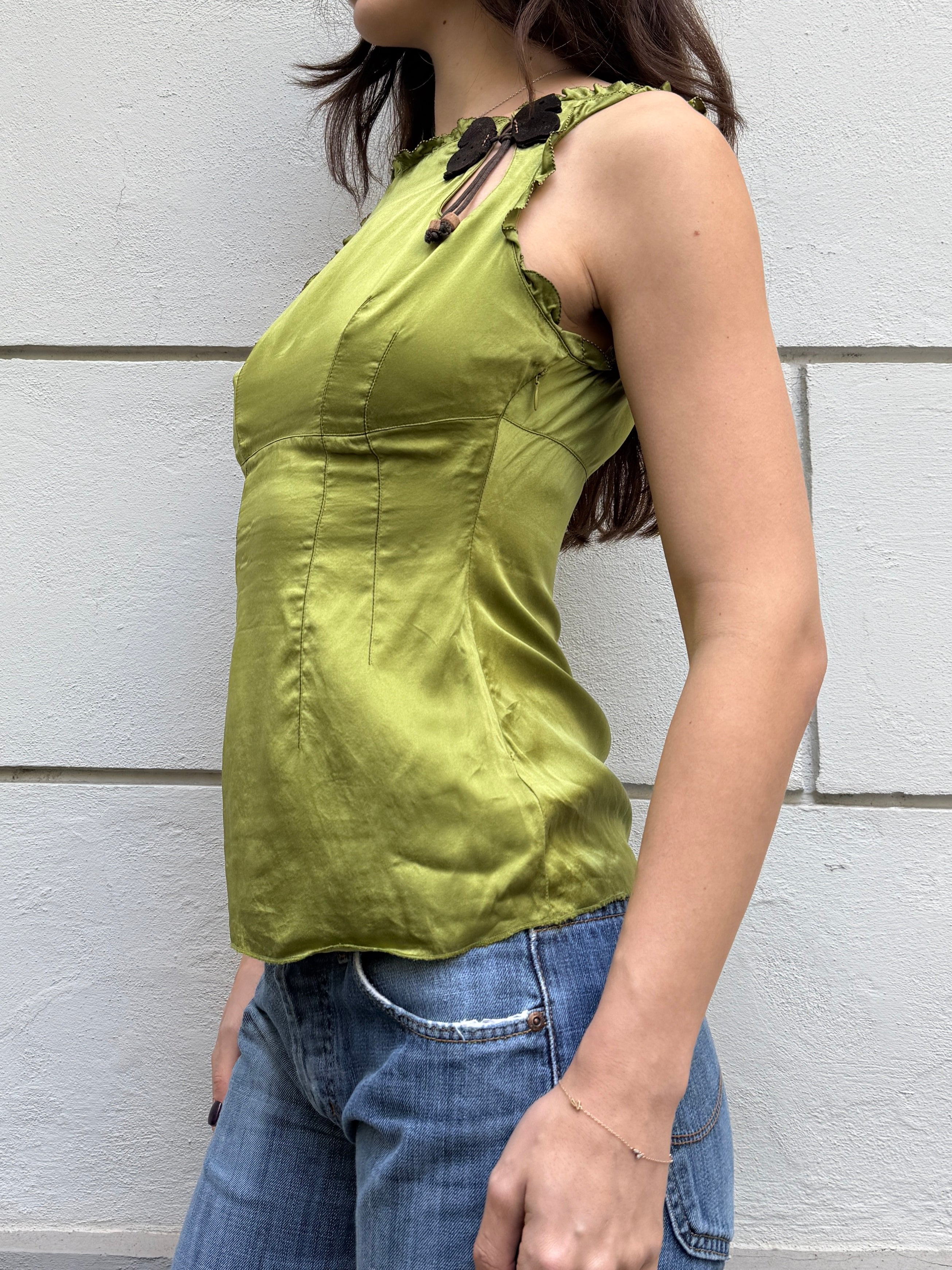 Vintage Miss Sixty 100% Silk Green Top XS/S