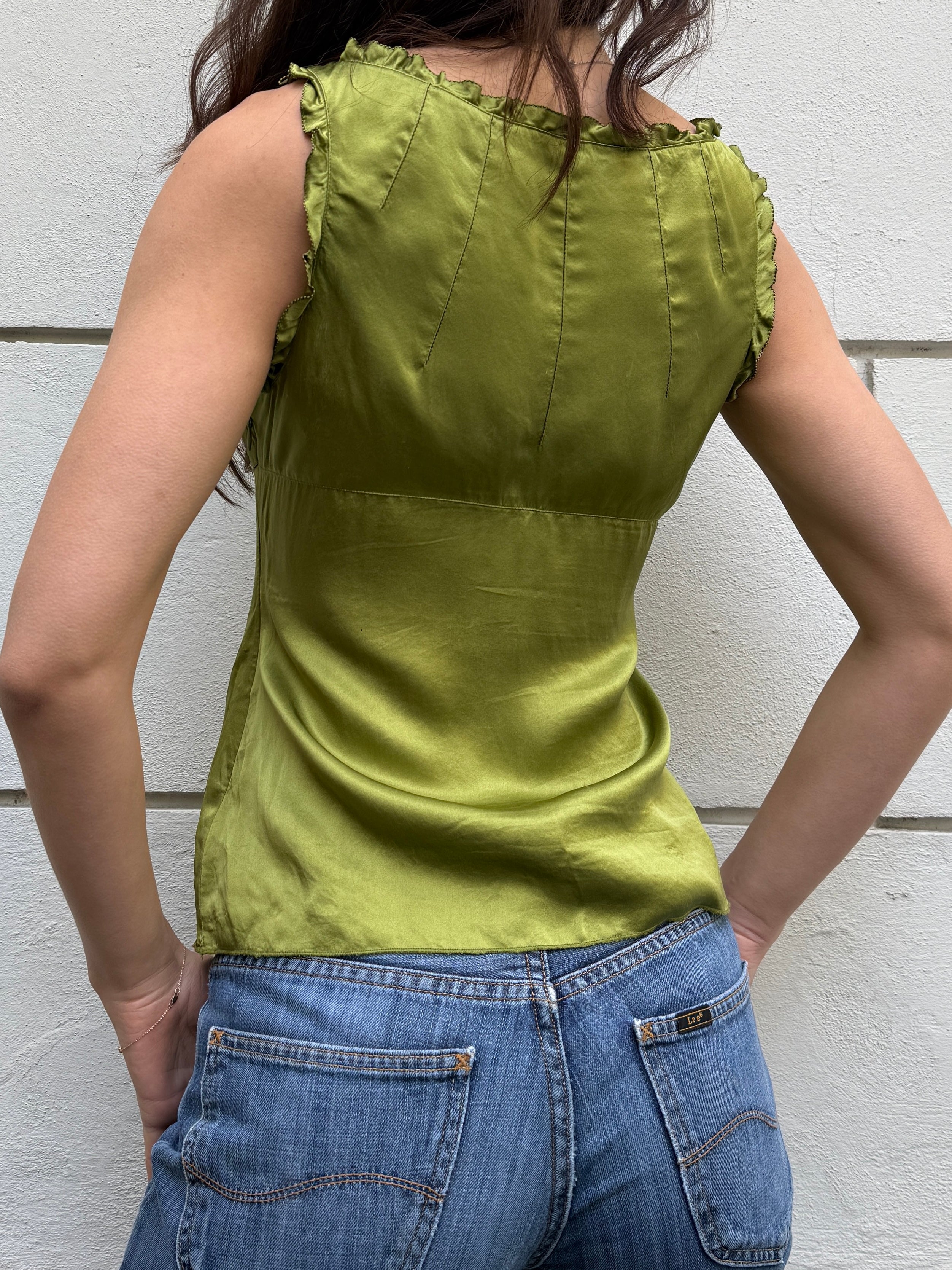 Vintage Miss Sixty 100% Silk Green Top XS/S