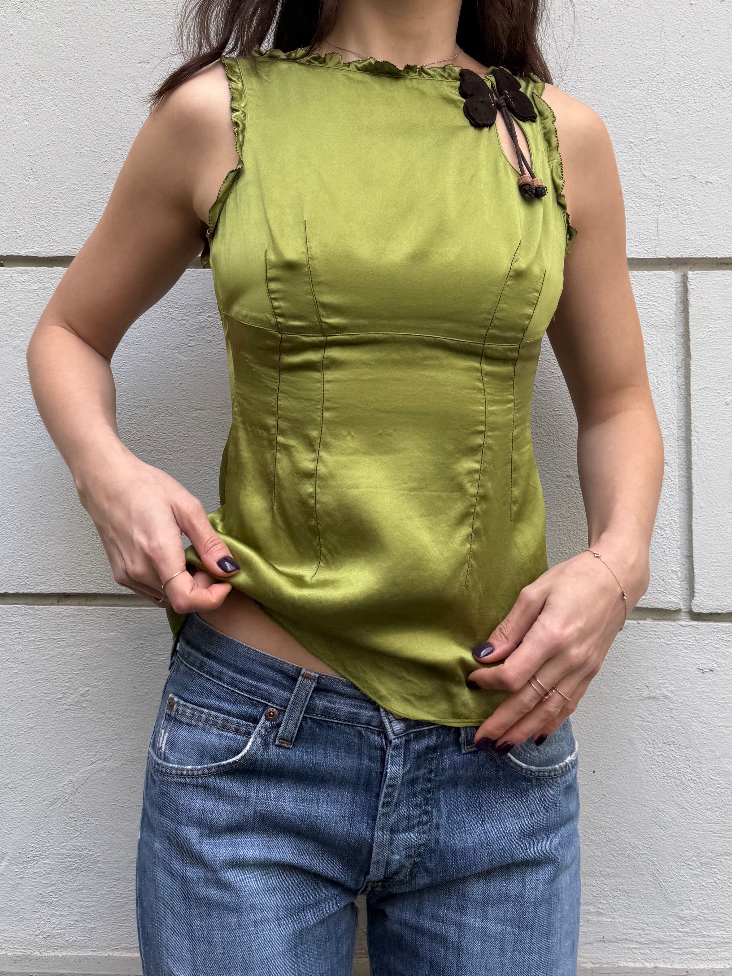 Vintage Miss Sixty 100% Silk Green Top XS/S