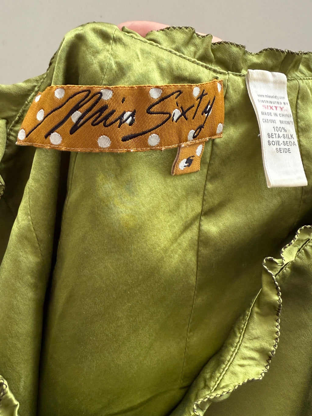 Vintage Miss Sixty 100% Silk Green Top XS/S