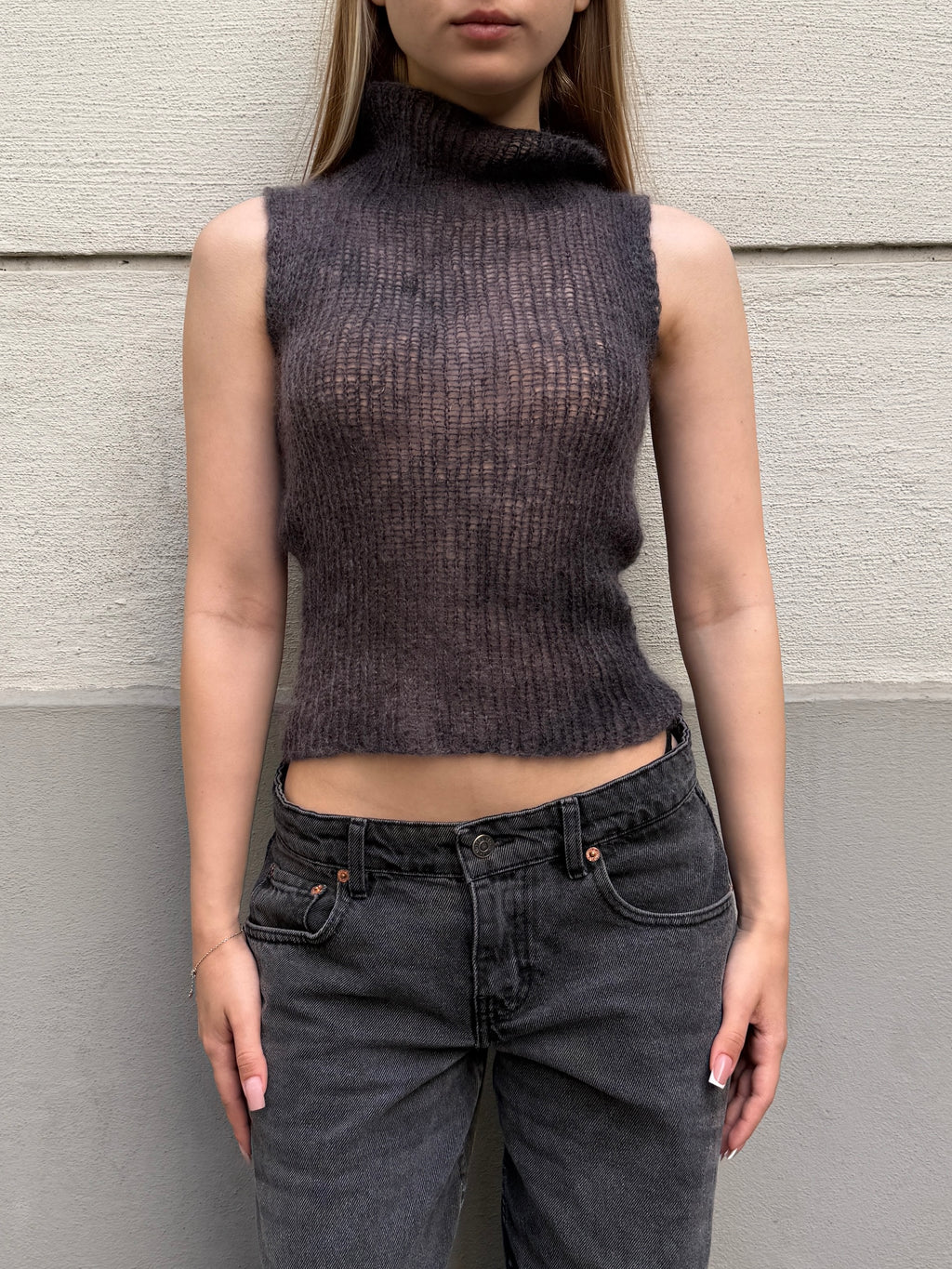 Original Design Mohair/Wool Handknit Turtleneck Top S/Petite
