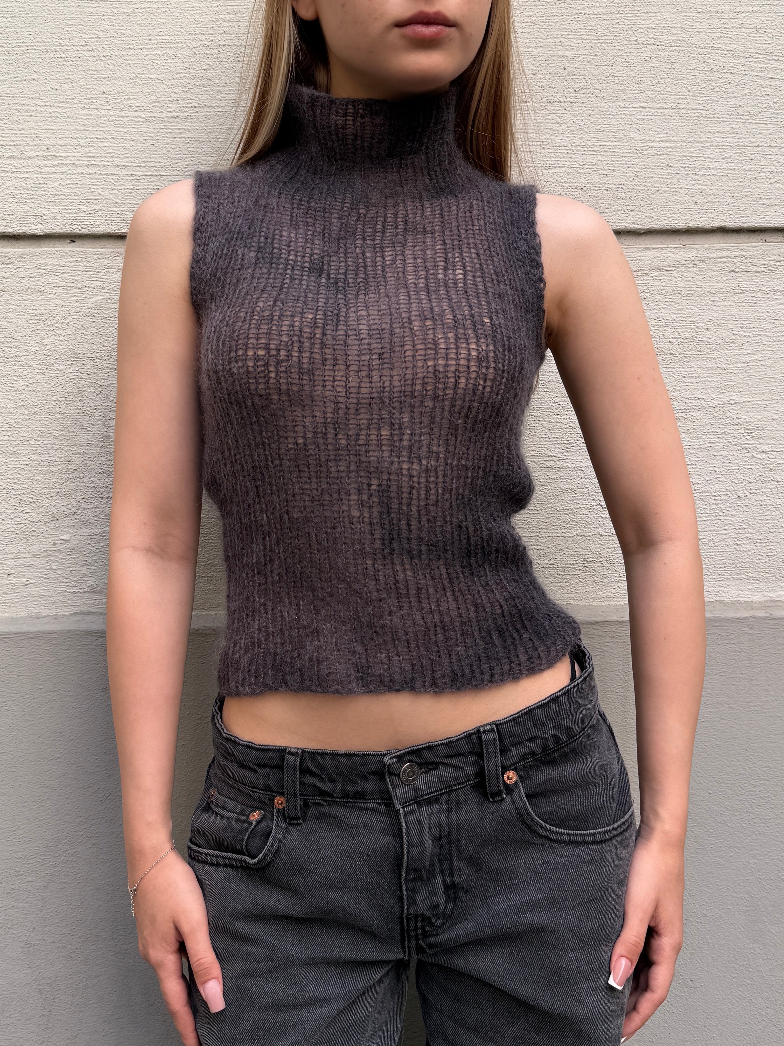 Original Design Mohair/Wool Handknit Turtleneck Top S/Petite