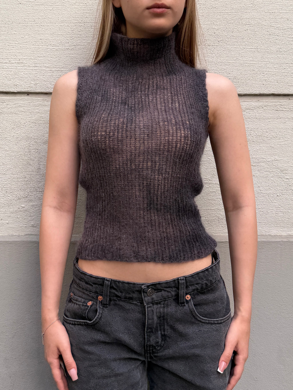 Original Design Mohair/Wool Handknit Turtleneck Top S/Petite