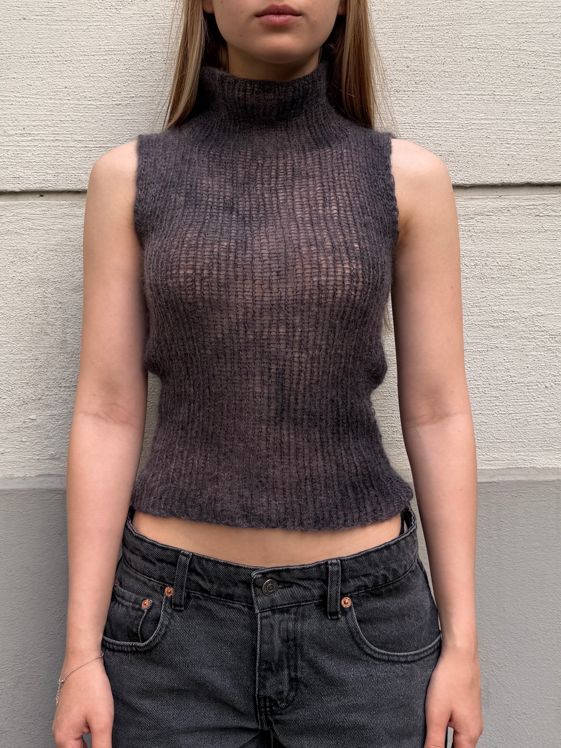 Original Design Mohair/Wool Handknit Turtleneck Top S/Petite