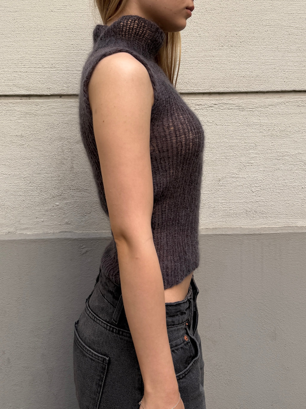 Original Design Mohair/Wool Handknit Turtleneck Top S/Petite