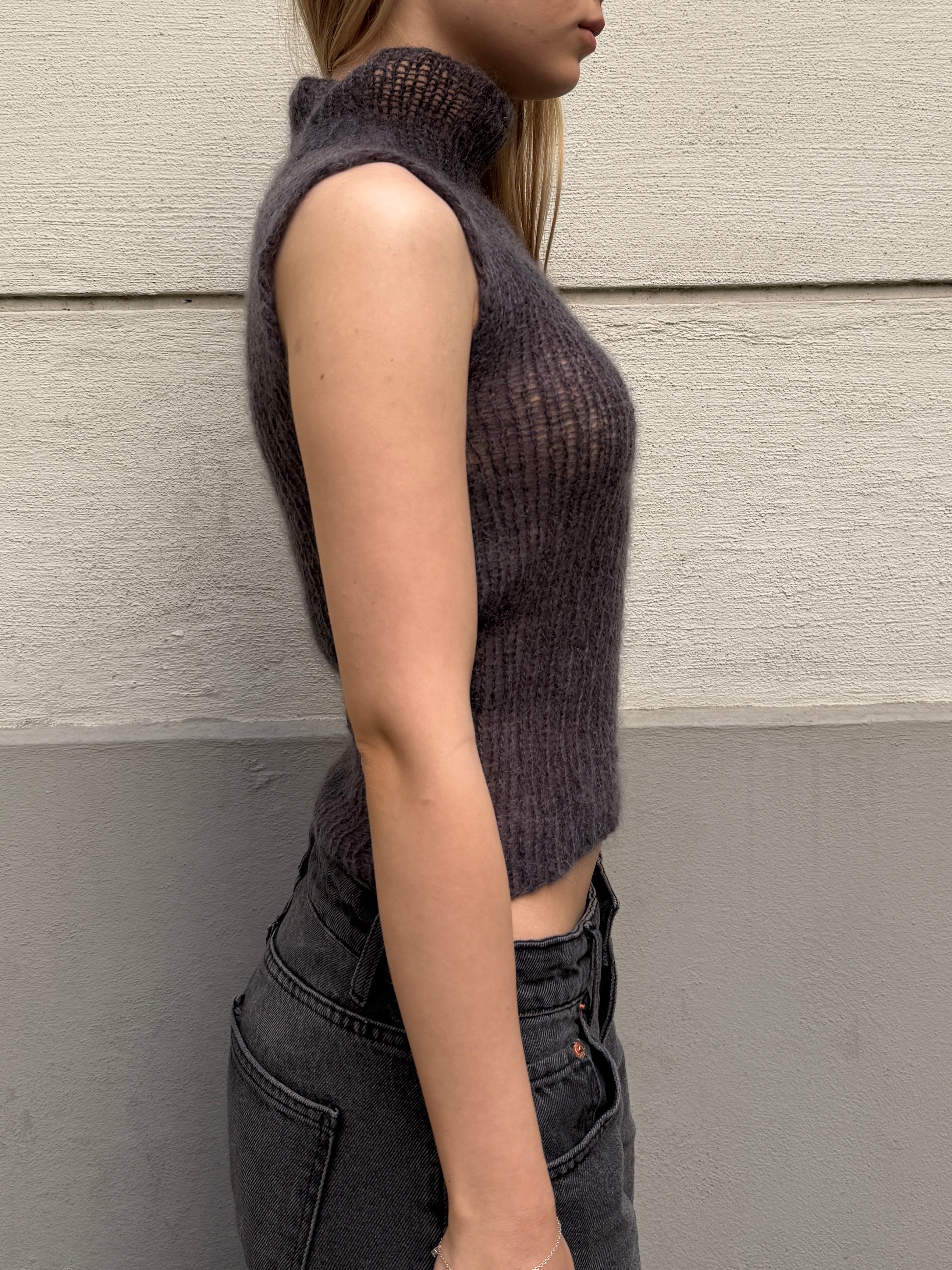 Original Design Mohair/Wool Handknit Turtleneck Top S/Petite