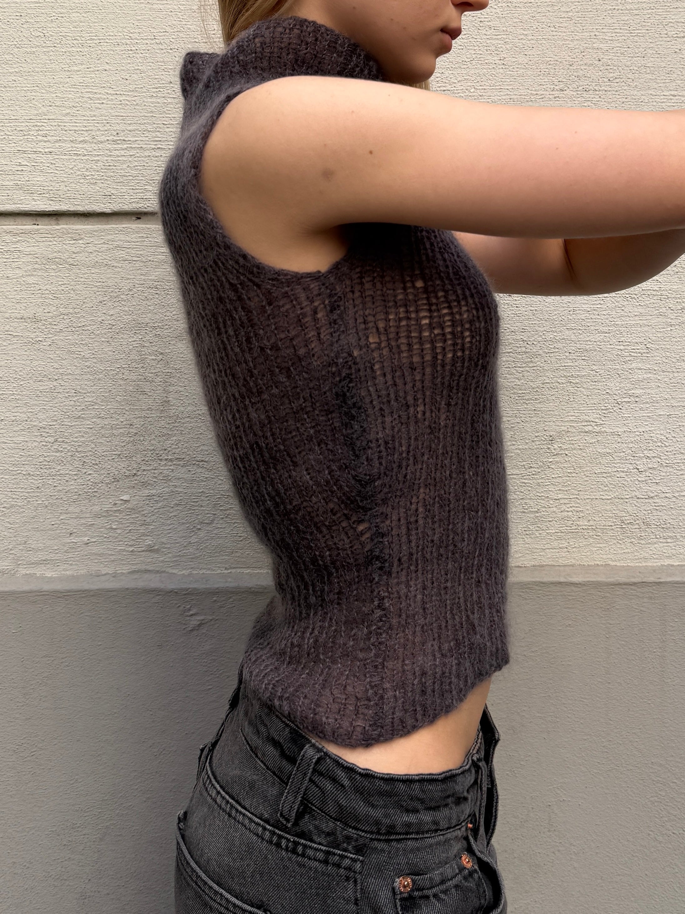 Original Design Mohair/Wool Handknit Turtleneck Top S/Petite