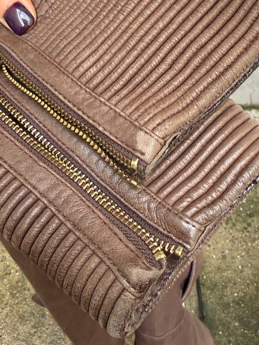 Vintage 100% Genuine Leather Dark Taupe/Brown High Neck Jacket S