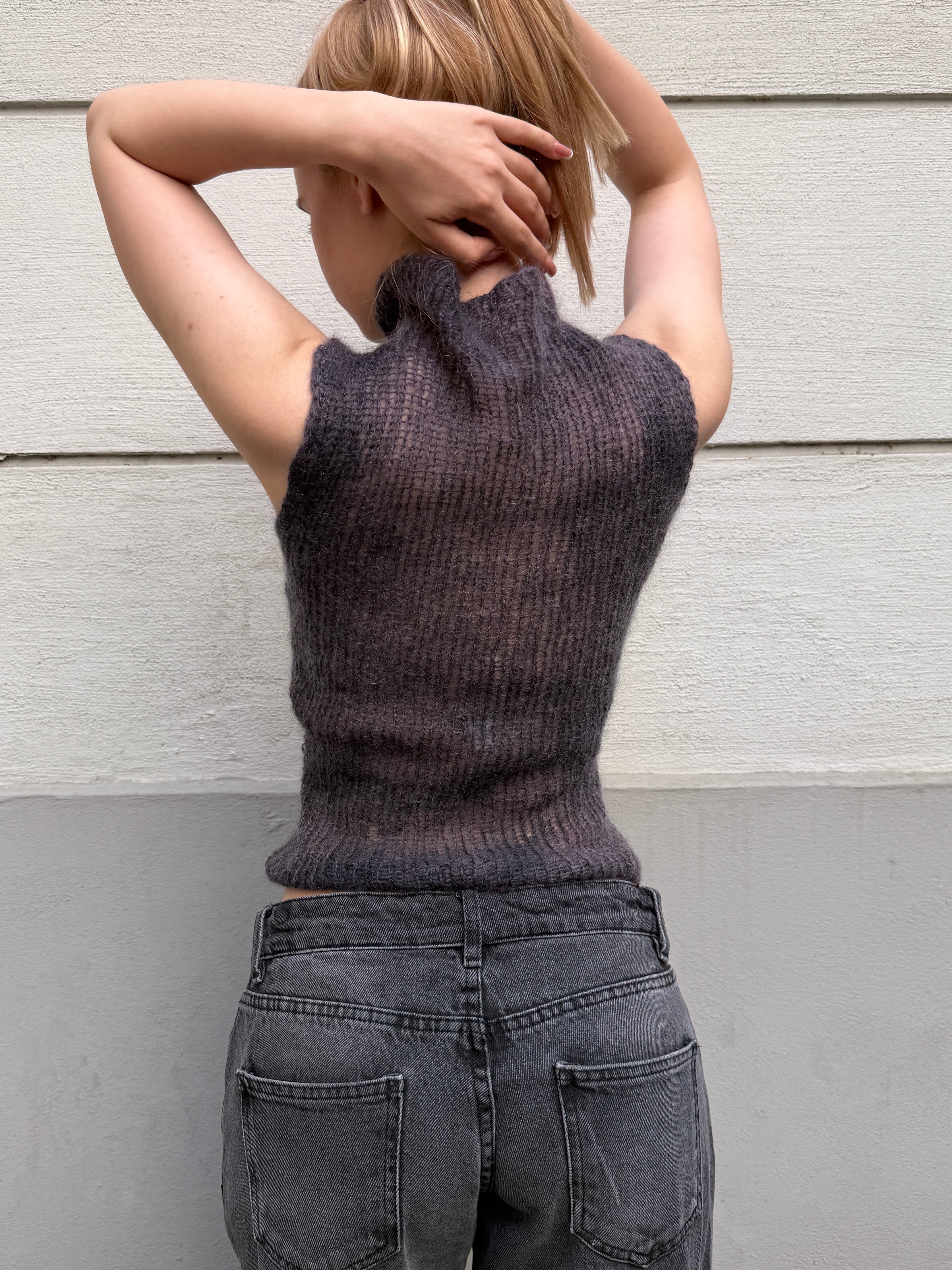 Original Design Mohair/Wool Handknit Turtleneck Top S/Petite