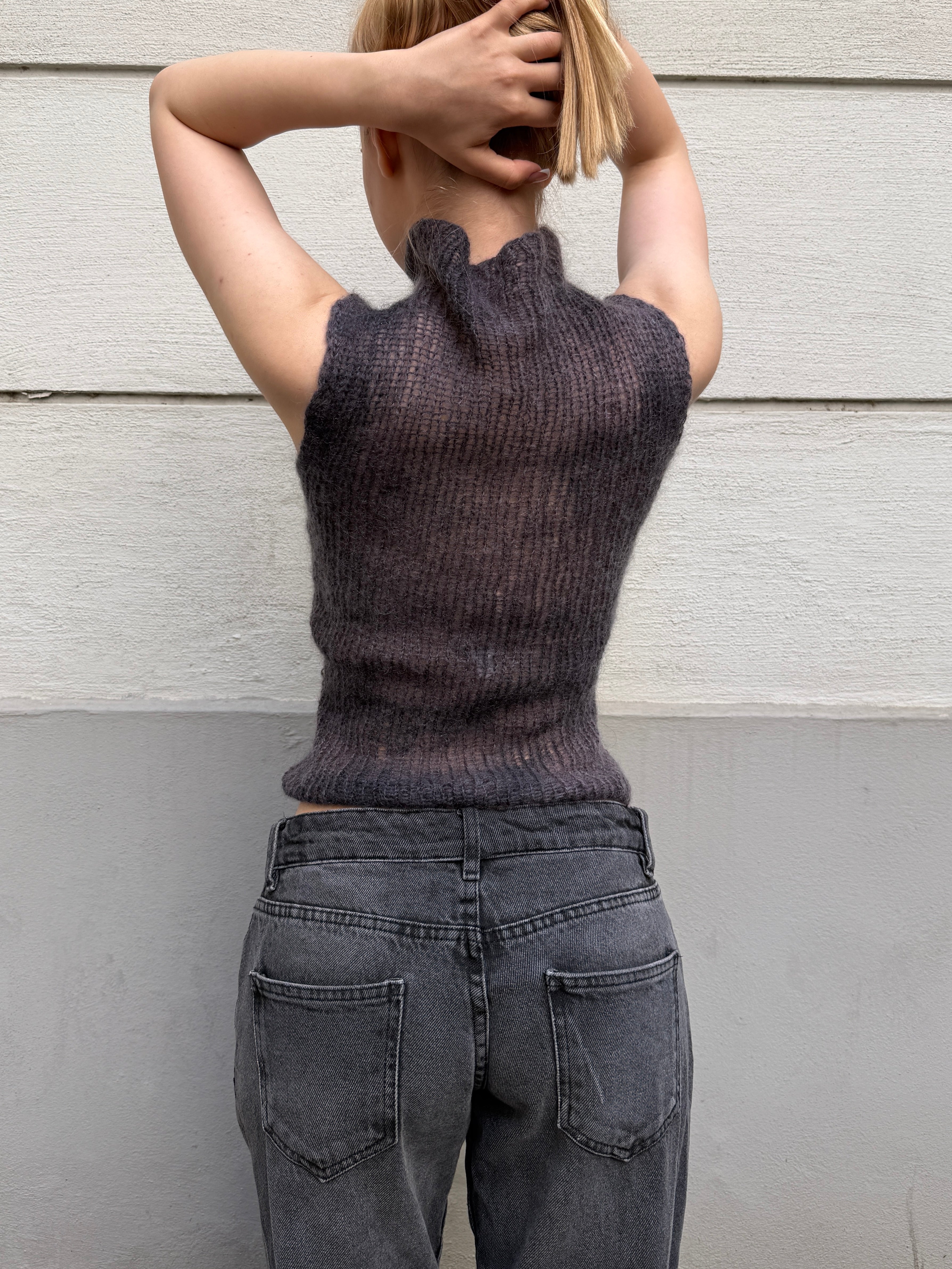 Original Design Mohair/Wool Handknit Turtleneck Top S/Petite