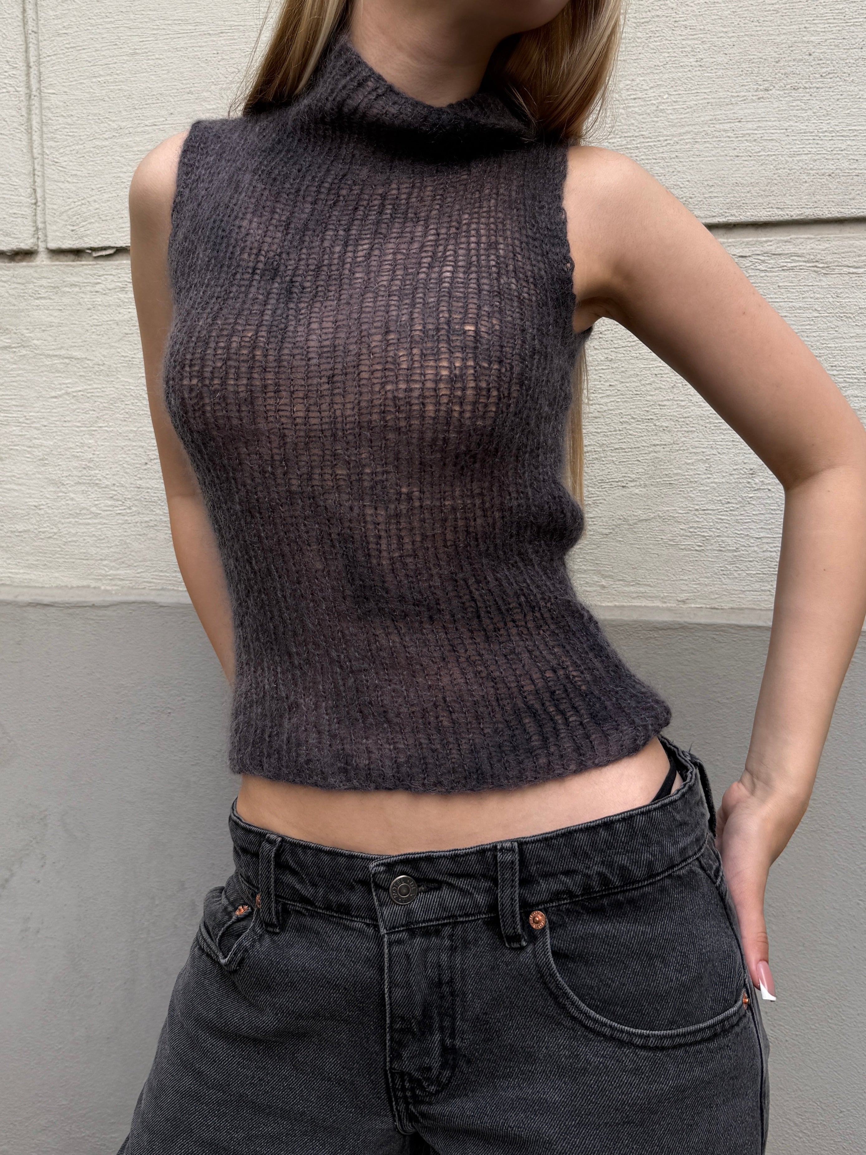 Original Design Mohair/Wool Handknit Turtleneck Top S/Petite