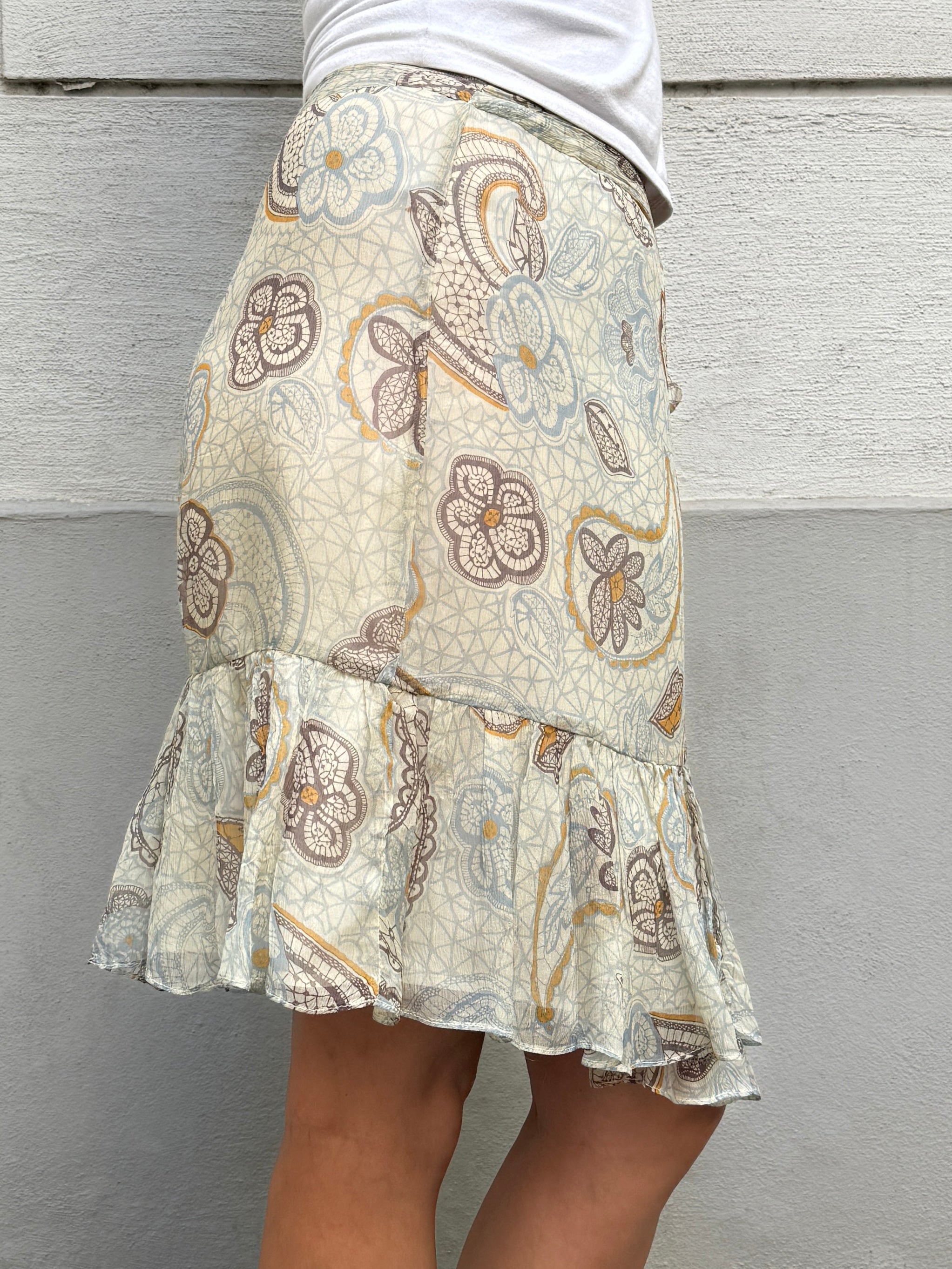 MNG Y2K 100% Silk Wrap Skirt L