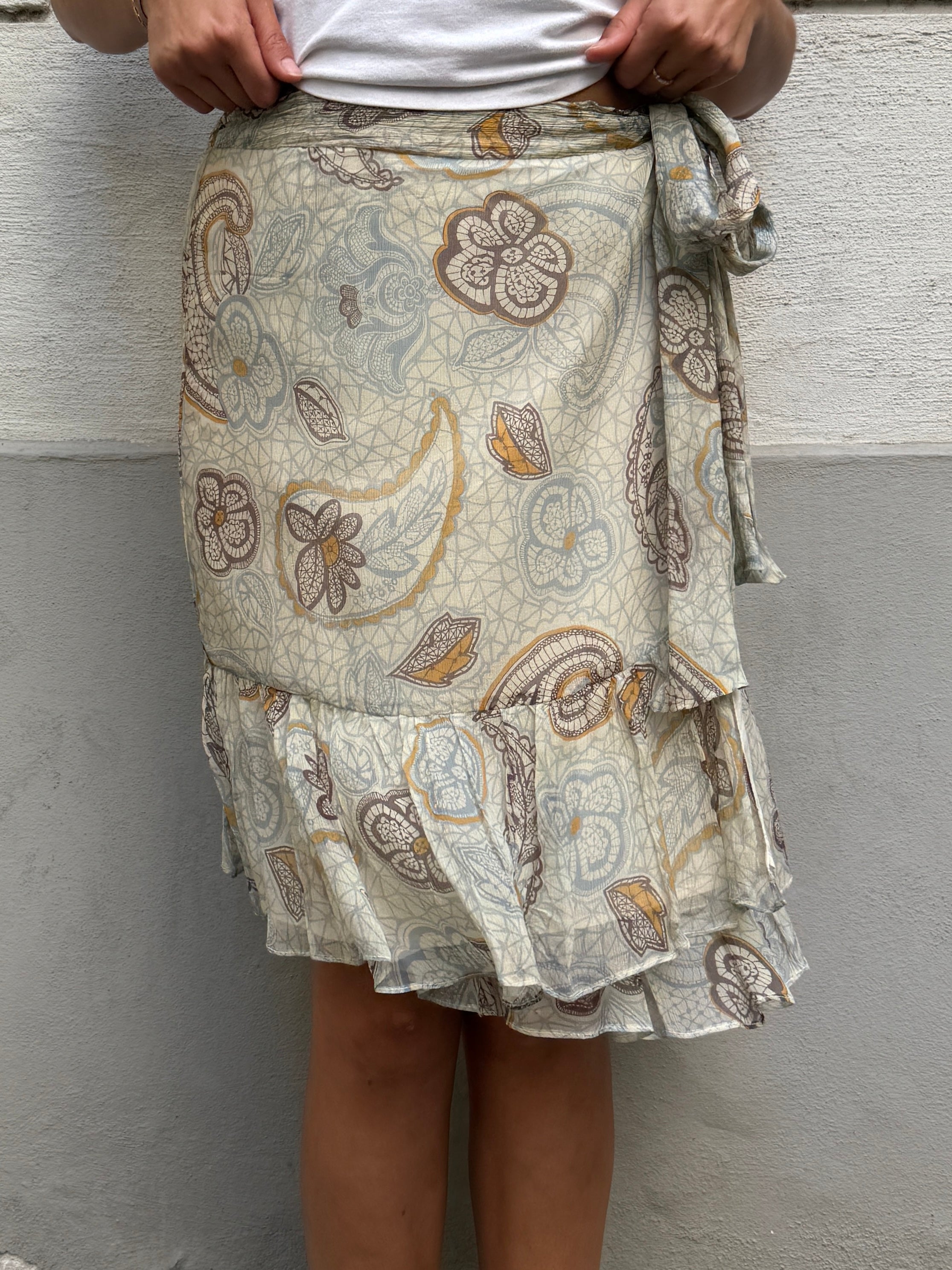 MNG Y2K 100% Silk Wrap Skirt L