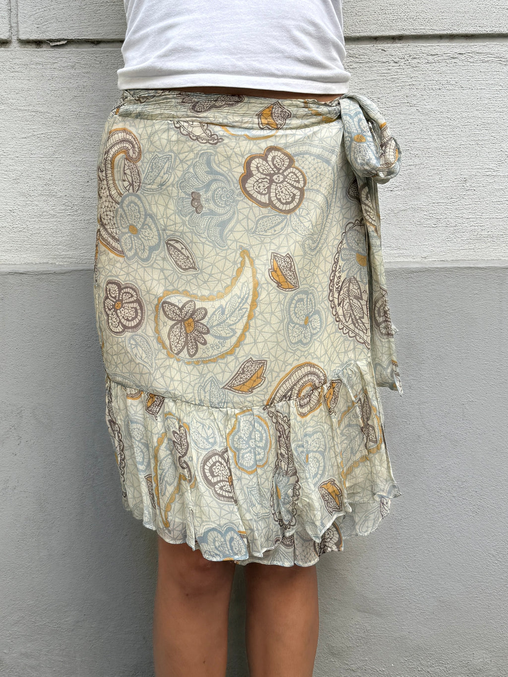MNG Y2K 100% Silk Wrap Skirt L