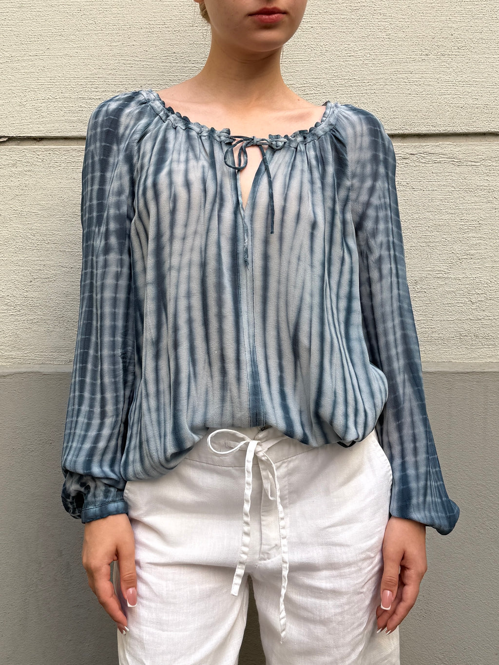 Vintage 100% Silk Tie Dye Blue Blouse S/M