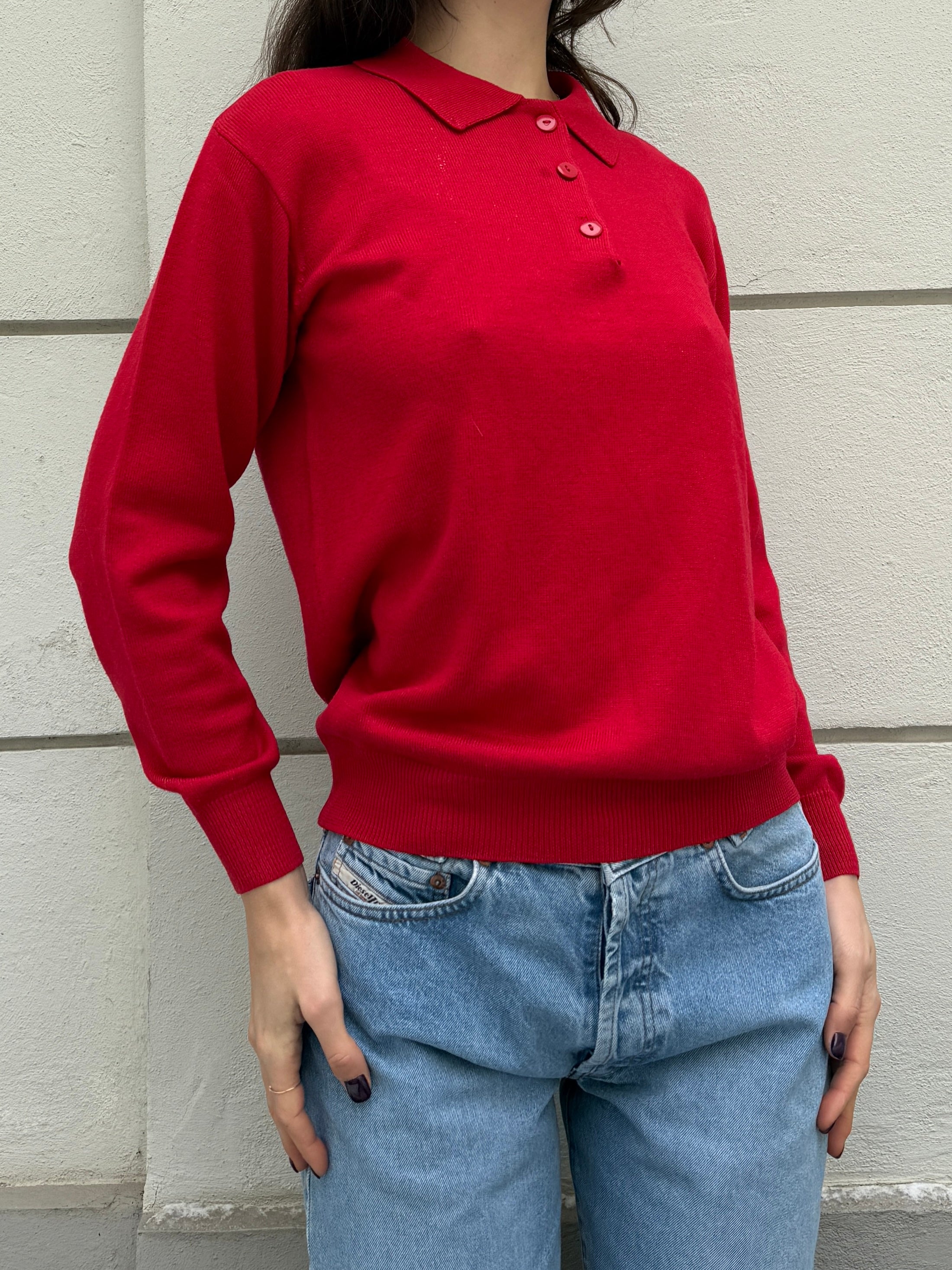 Vintage Wool Blend Collared Long Sleeve Sweater S/M
