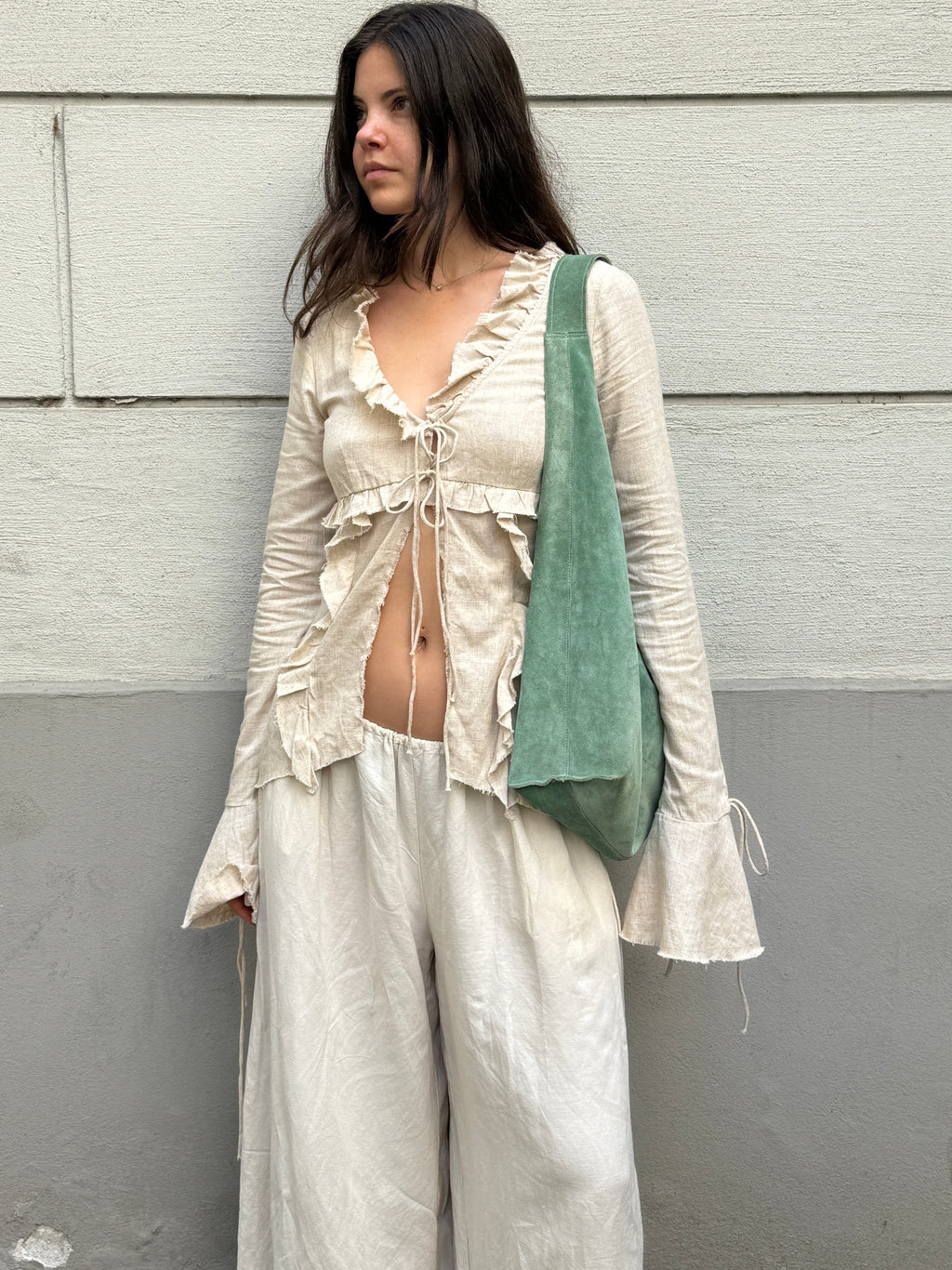 100% Genuine Leather Suede Turquoise Hobo Bag L