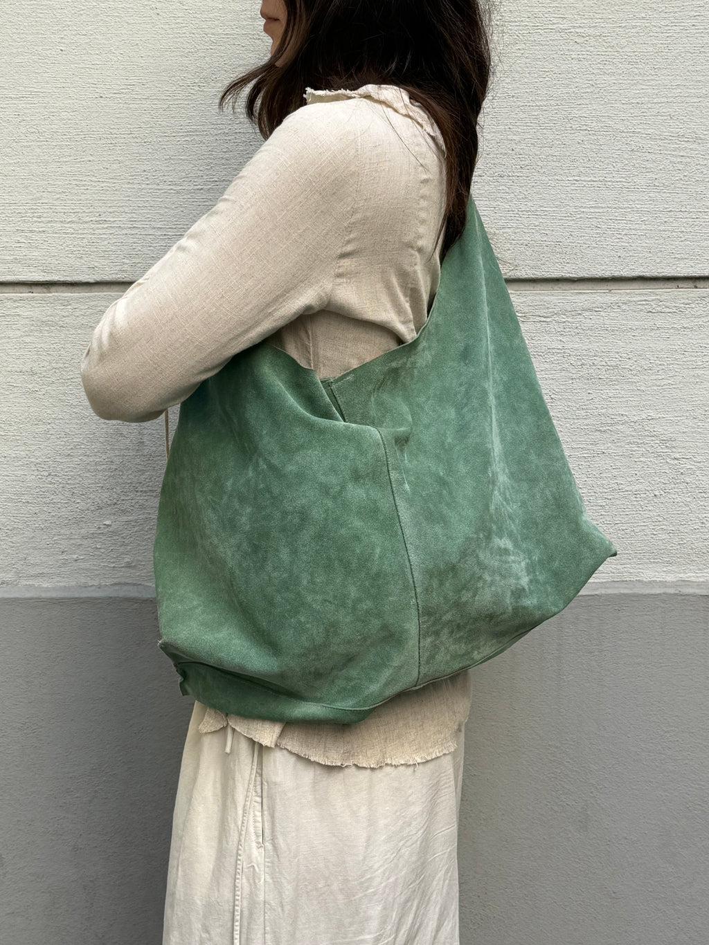 100% Genuine Leather Suede Turquoise Hobo Bag L