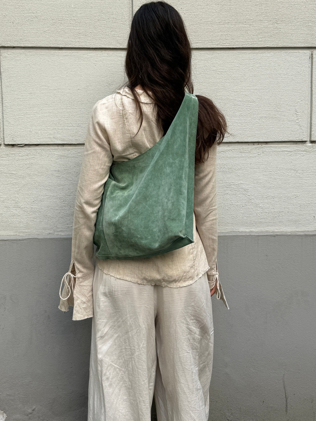 100% Genuine Leather Suede Turquoise Hobo Bag L