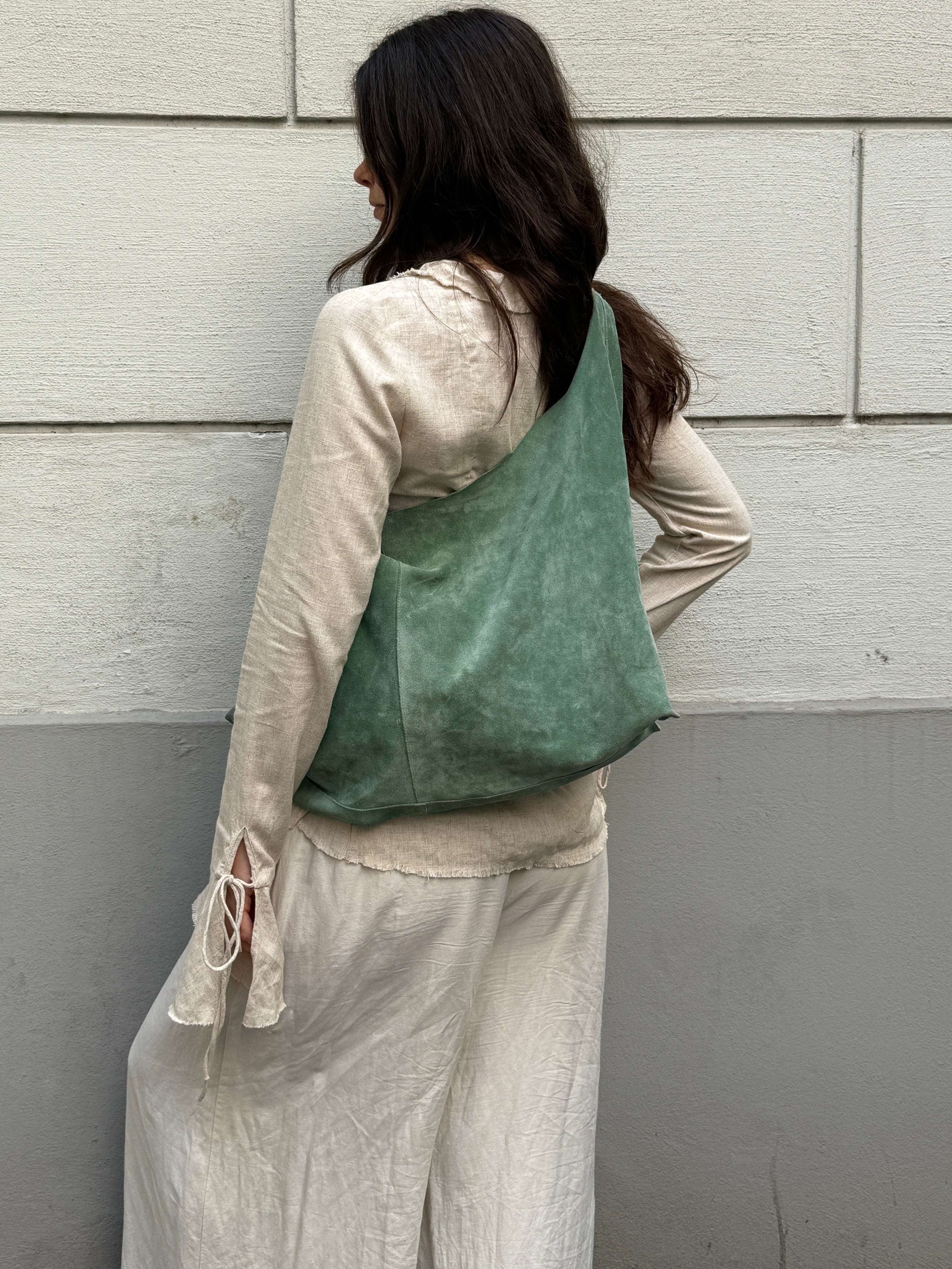 100% Genuine Leather Suede Turquoise Hobo Bag L