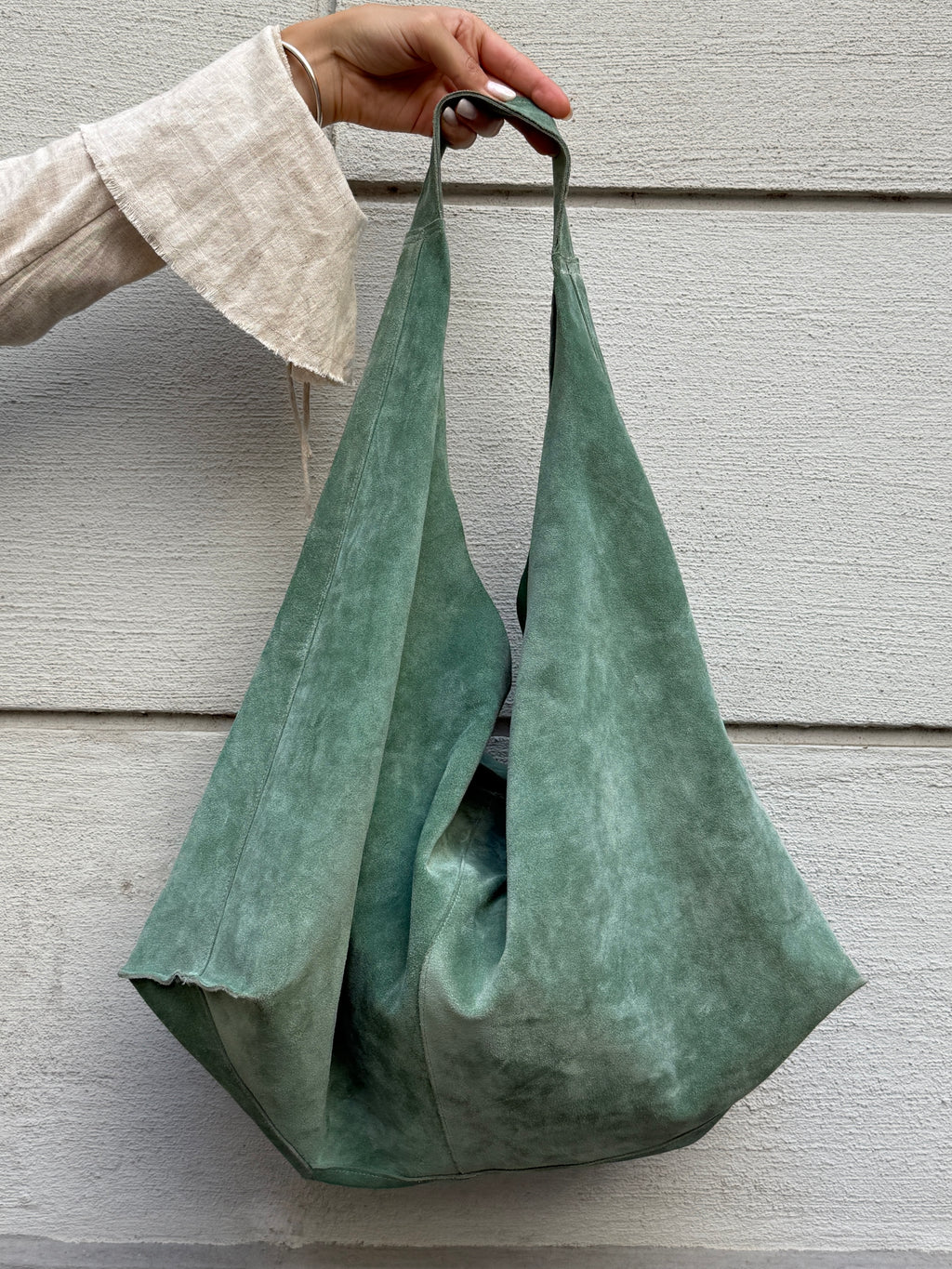 100% Genuine Leather Suede Turquoise Hobo Bag L